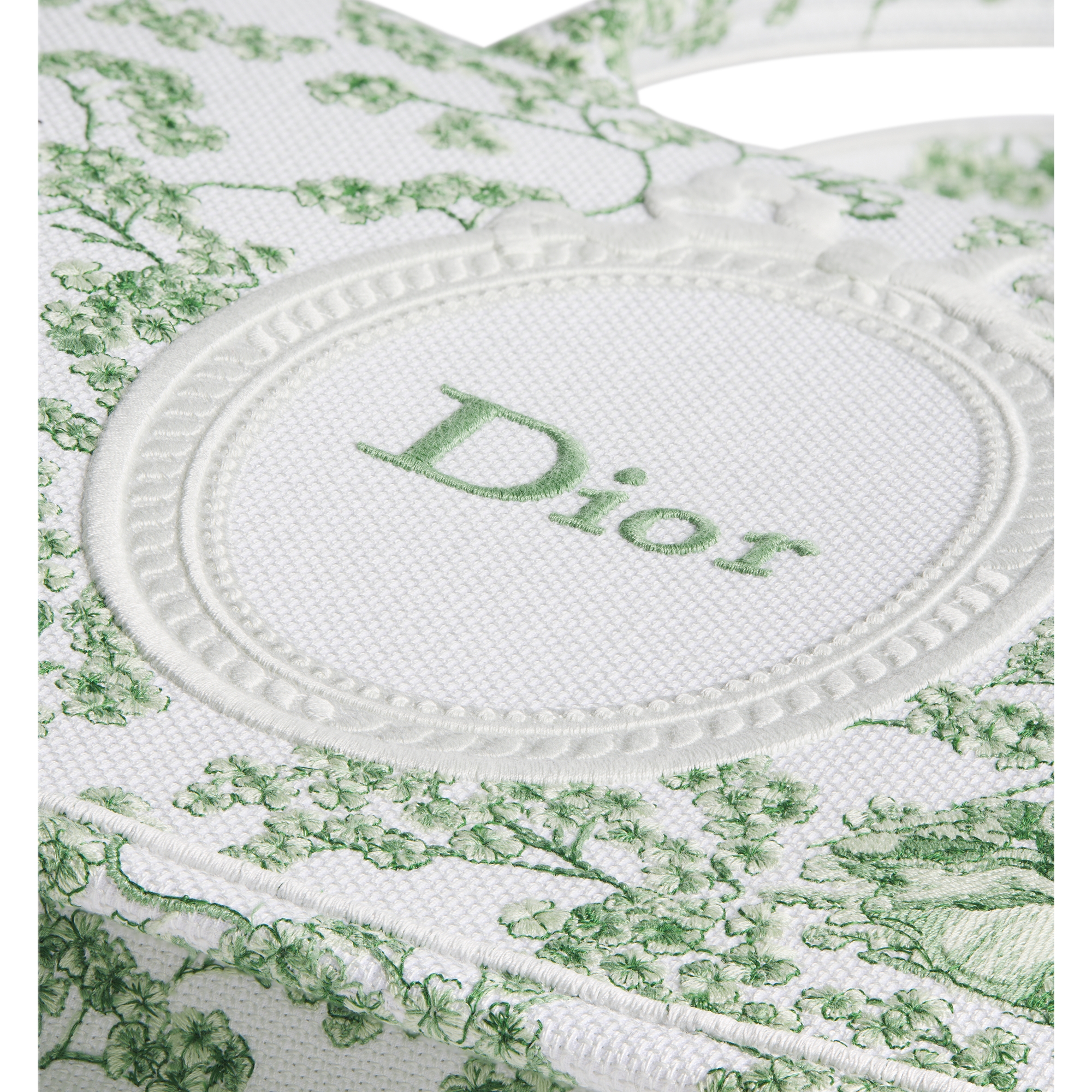 Middelgrote Dior Book Tote met schouderband Groen veelkleurig Toile de Jouy Clover-borduursel en wit Dior Médaillon (36 x 27,5 x 16,5 cm) E11