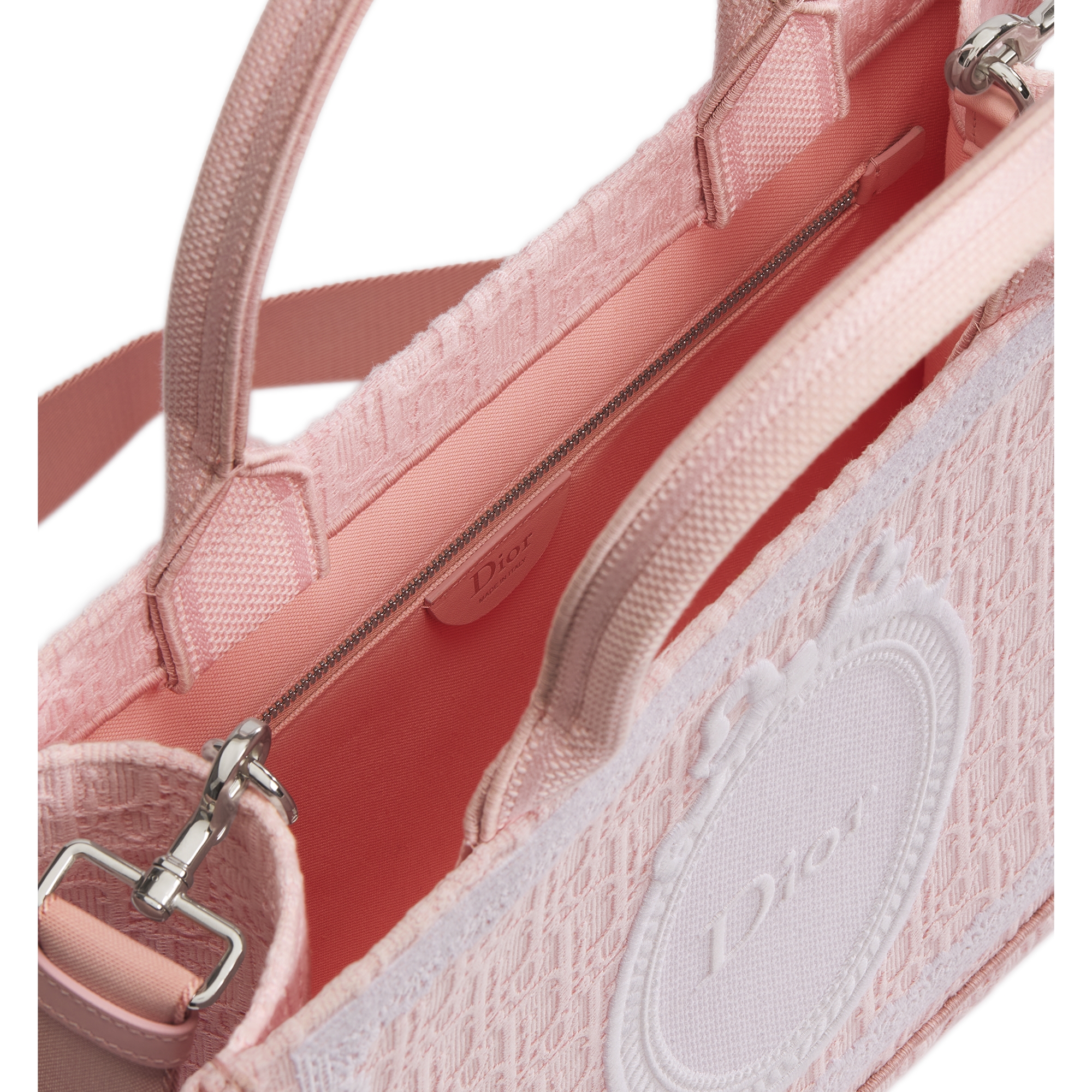 Medium Dior Book Tote with Strap Rose Soupir Dior Oblique Embroidery with White Lace and Dior Médaillon (36 x 27.5 x 16.5 cm) E06