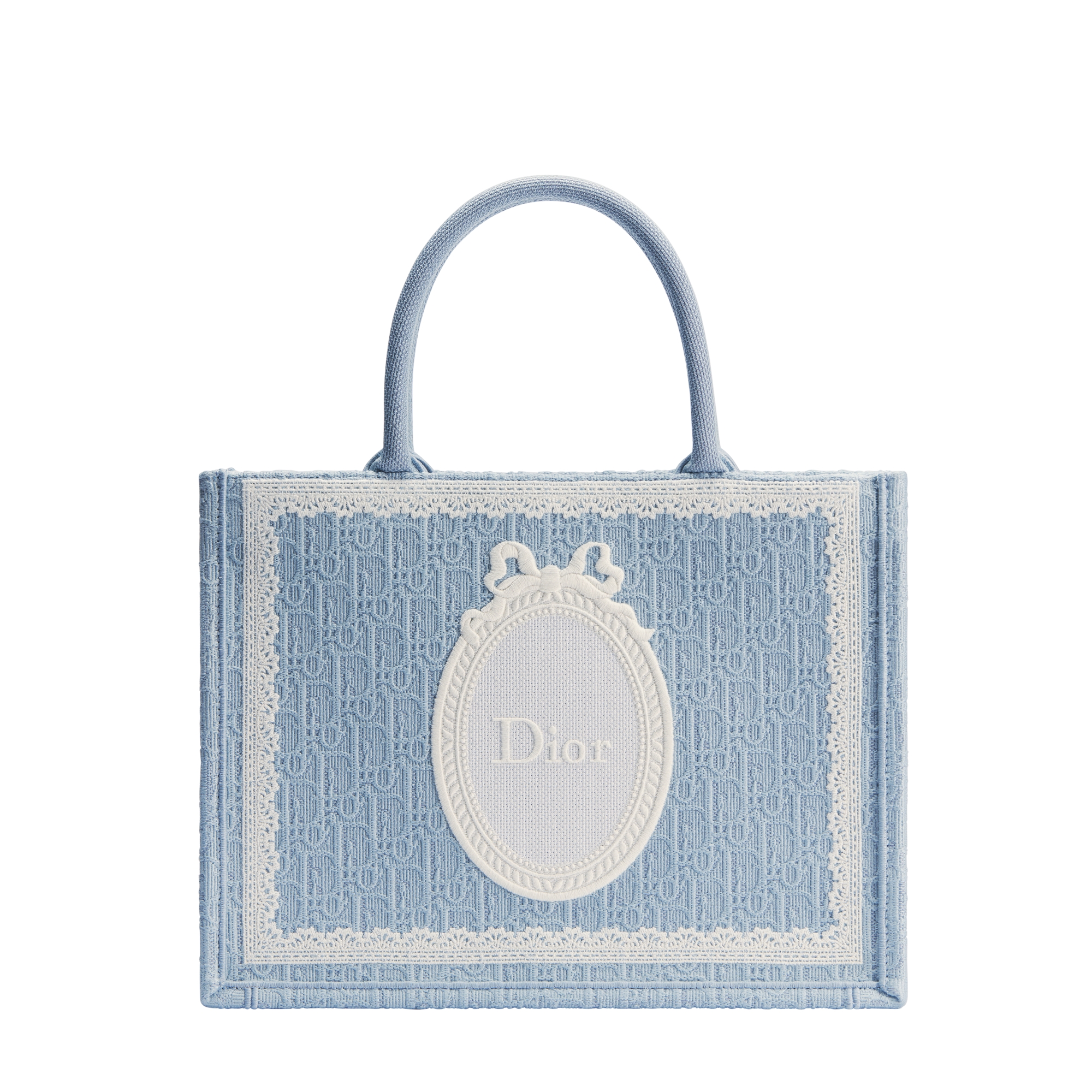  Celestial Blue Dior Oblique Embroidery with White Lace and Dior Médaillon (36 x 27.5 x 16.5 cm)