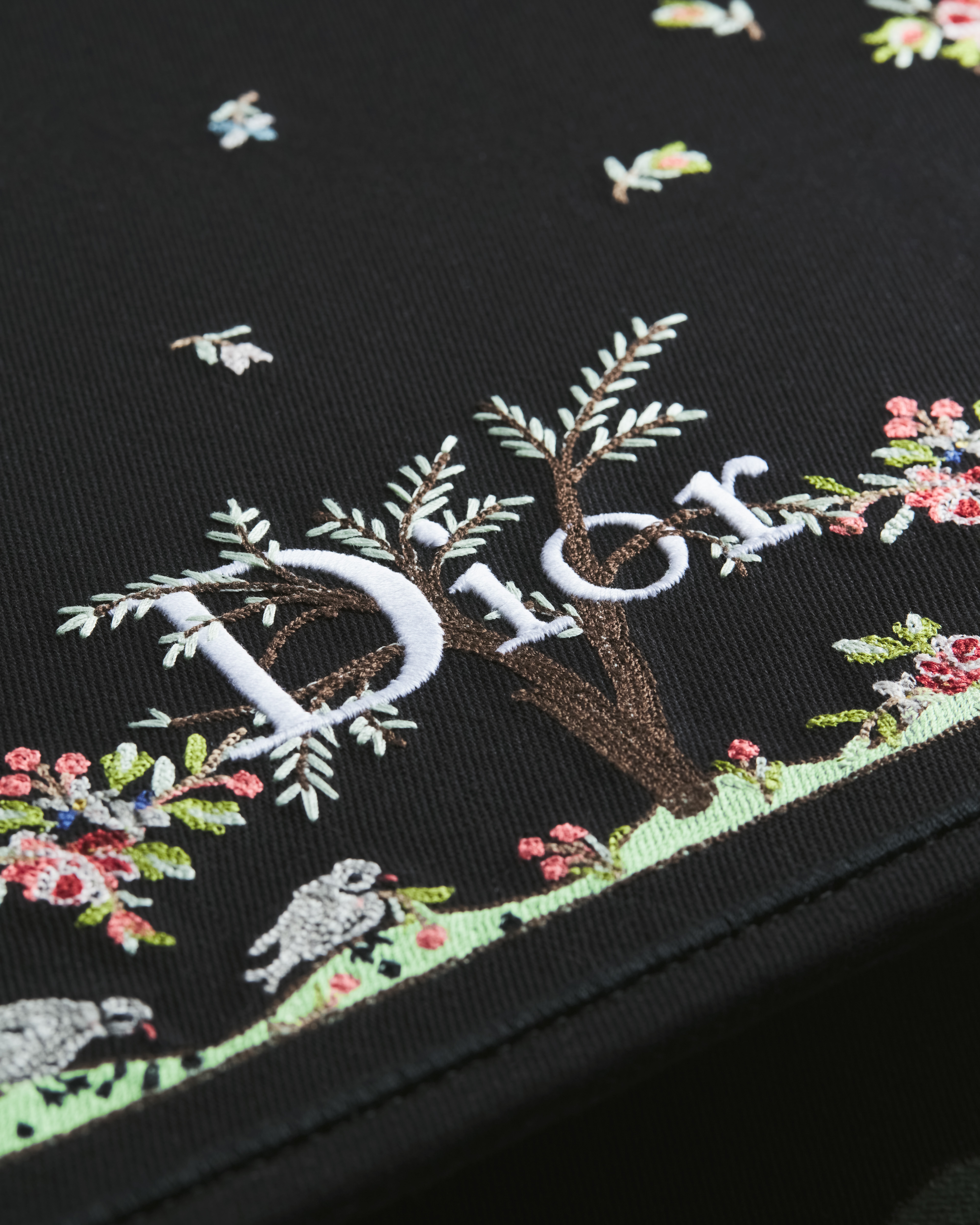 Dioramour Medium Dior Book Tote with Strap Black Multicolor Revolution Flowers Embroidery (36 x 27.5 x 16.5 cm) E09