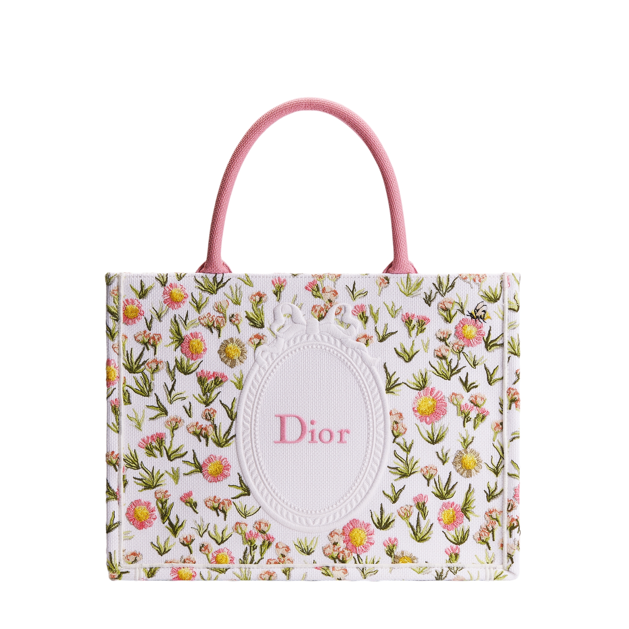 Medium Dior Book Tote with Strap White Multicolor Daisy Garden