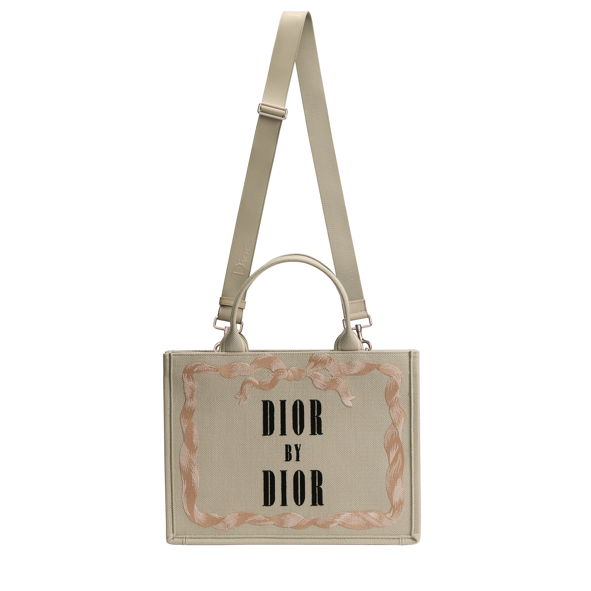 Medium Dior Book Tote with Strap Beige, Pink and Black Book Cover Embroidery (36.5 x 26.5 x 16.5 cm) E07