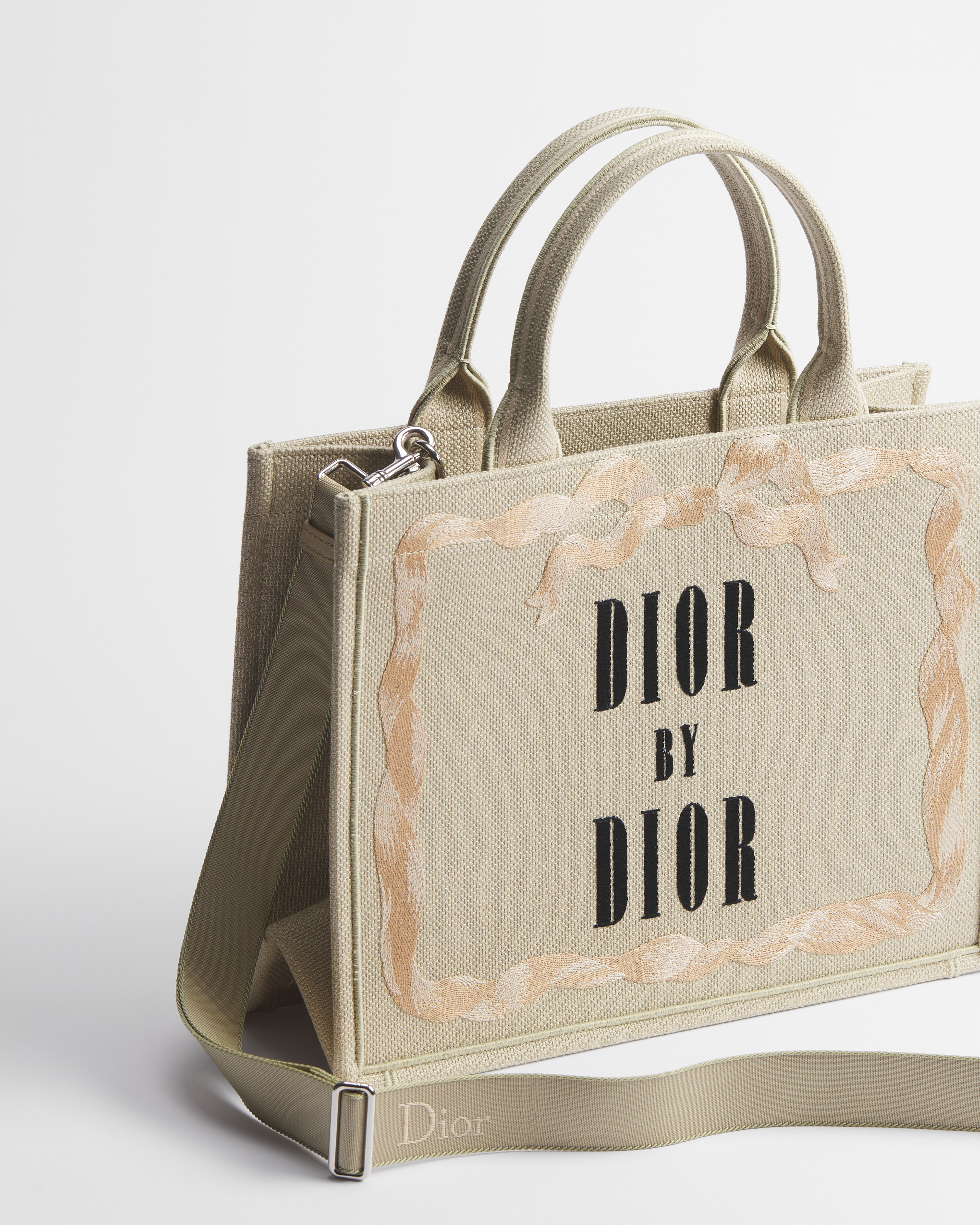 Medium Dior Book Tote with Strap Beige, Pink and Black Book Cover Embroidery (36 x 27.5 x 16.5 cm) E03