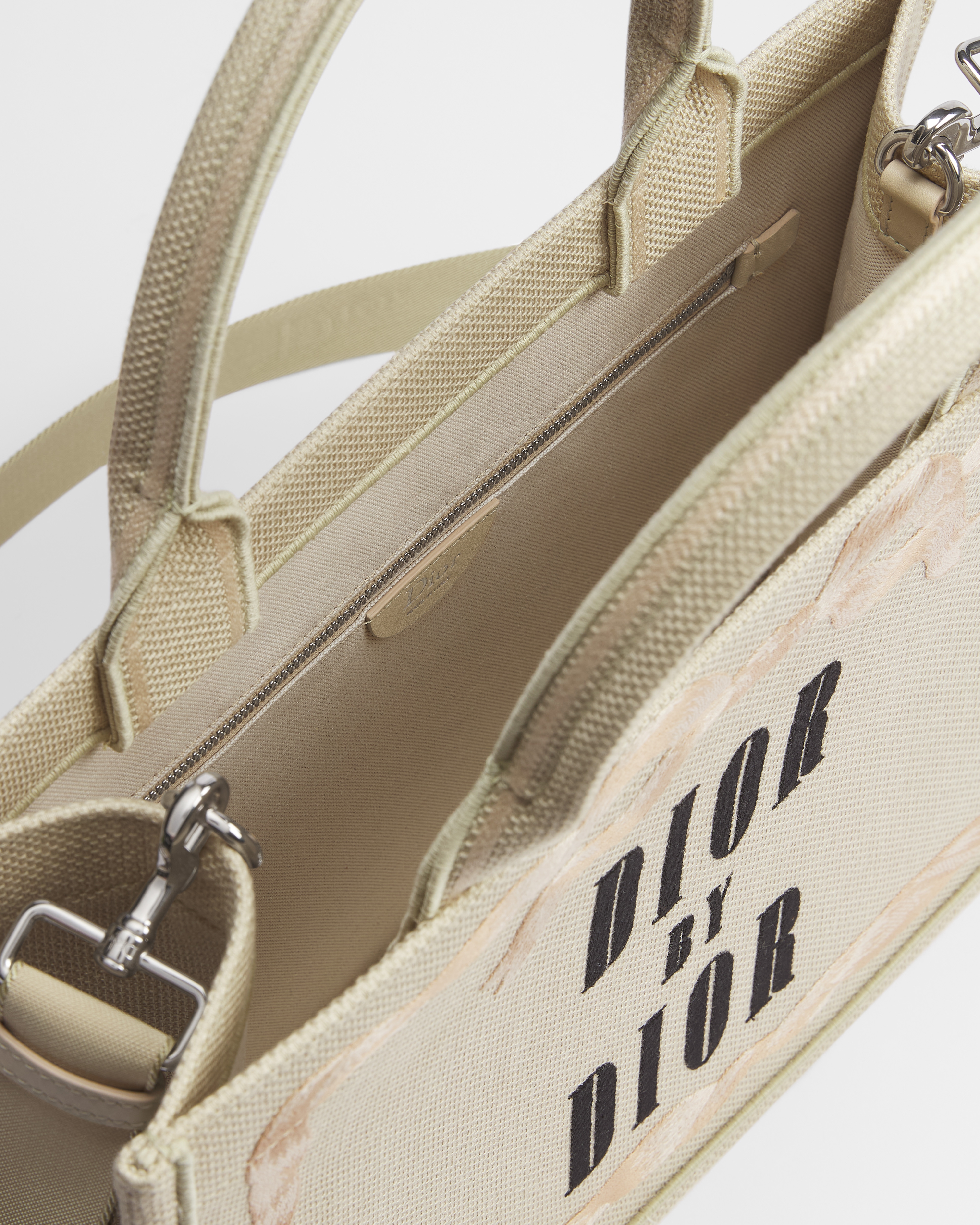 Medium Dior Book Tote with Strap Beige, Pink and Black Book Cover Embroidery (36 x 27.5 x 16.5 cm) E06