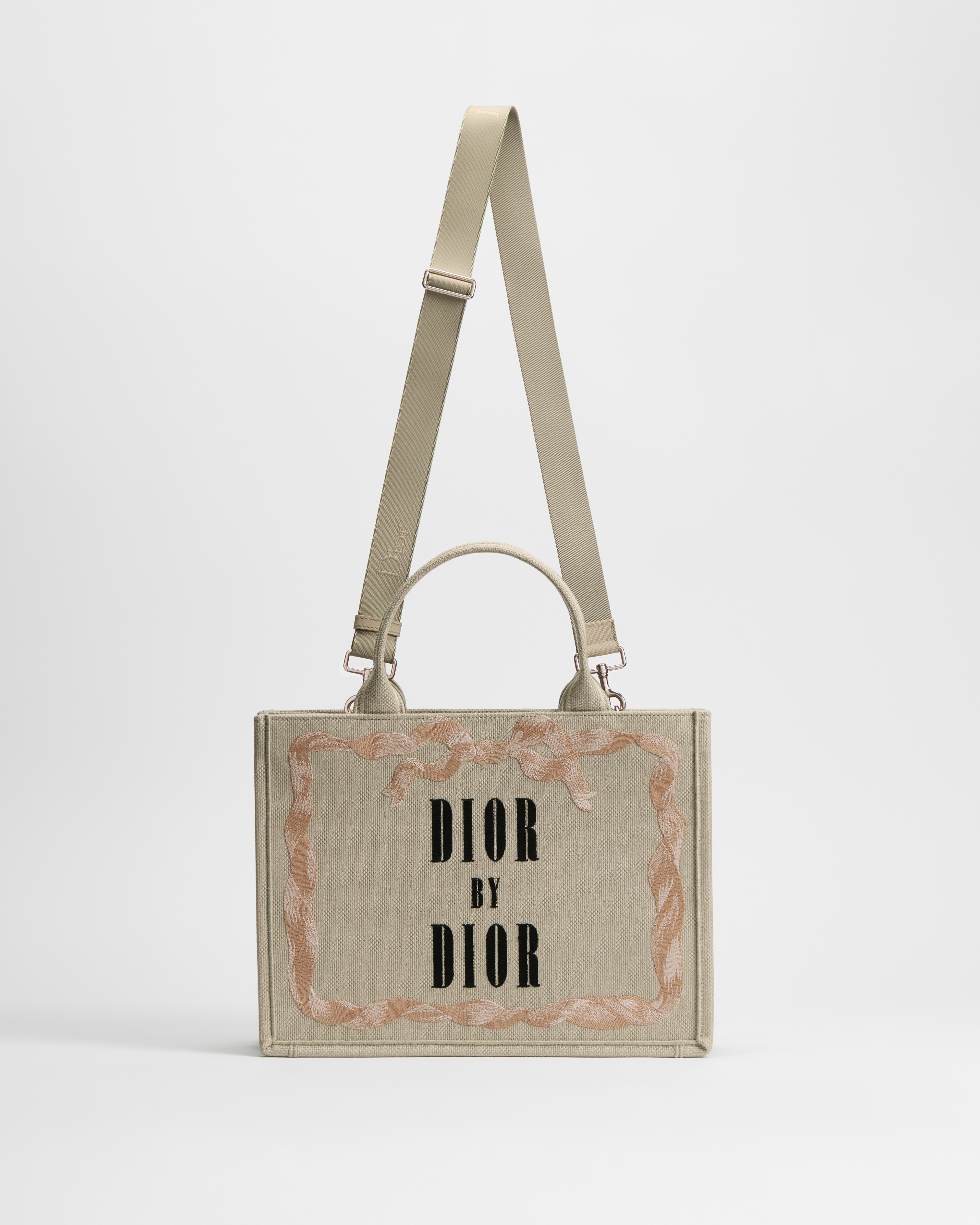 Medium Dior Book Tote with Strap Beige, Pink and Black Book Cover Embroidery (36 x 27.5 x 16.5 cm) E07