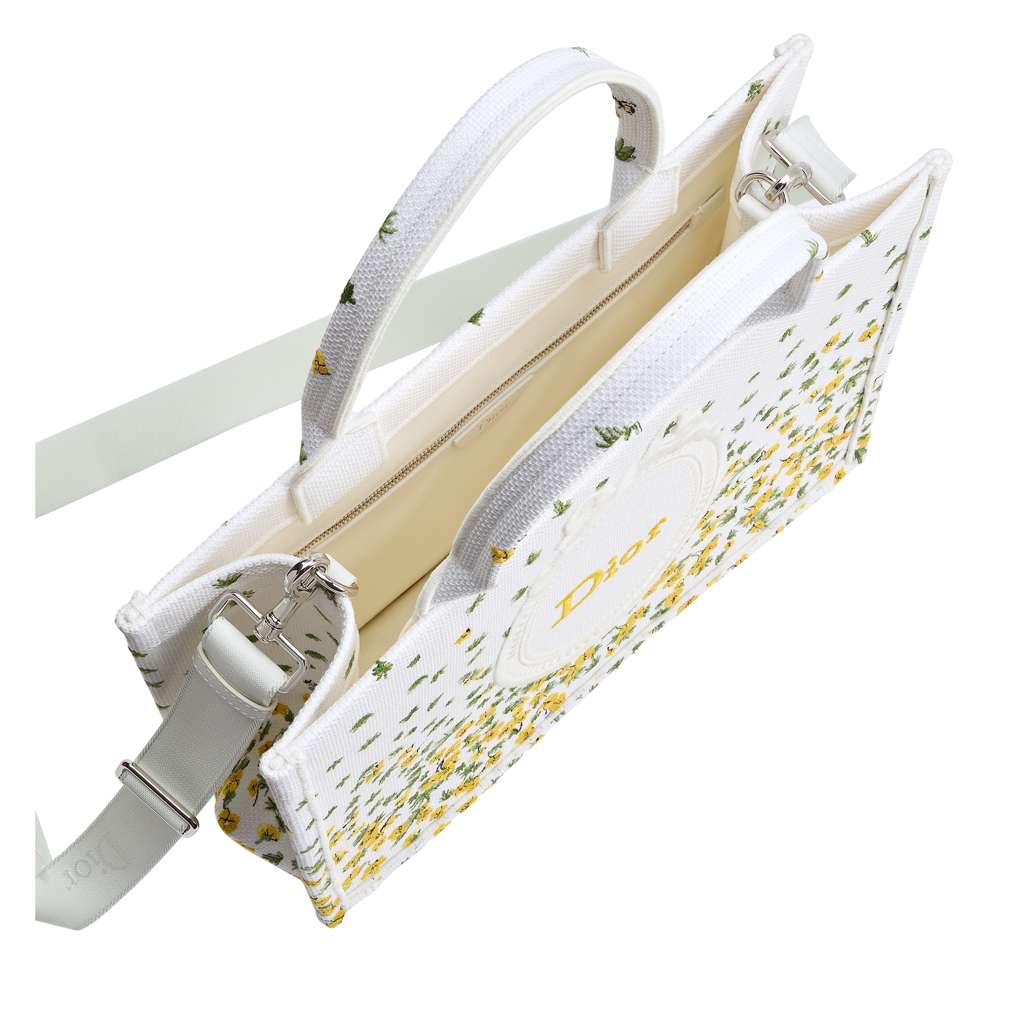 Medium Dior Book Tote with Strap Buttercup Dior Embroidery and White Dior Médaillon (36 x 27.5 x 16.5 cm) E09