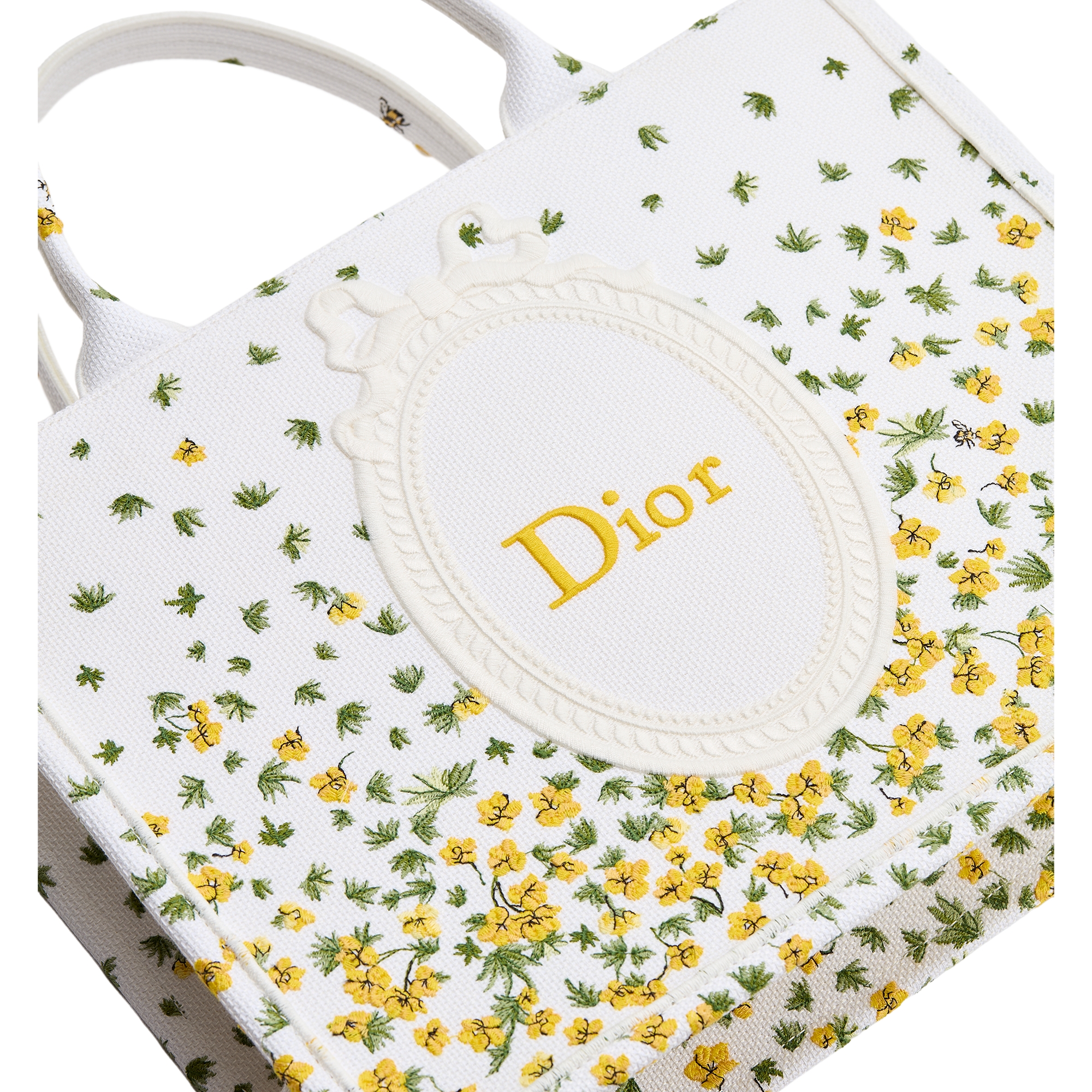 Medium Dior Book Tote with Strap Buttercup Dior Embroidery and White Dior Médaillon (36 x 27.5 x 16.5 cm) E10