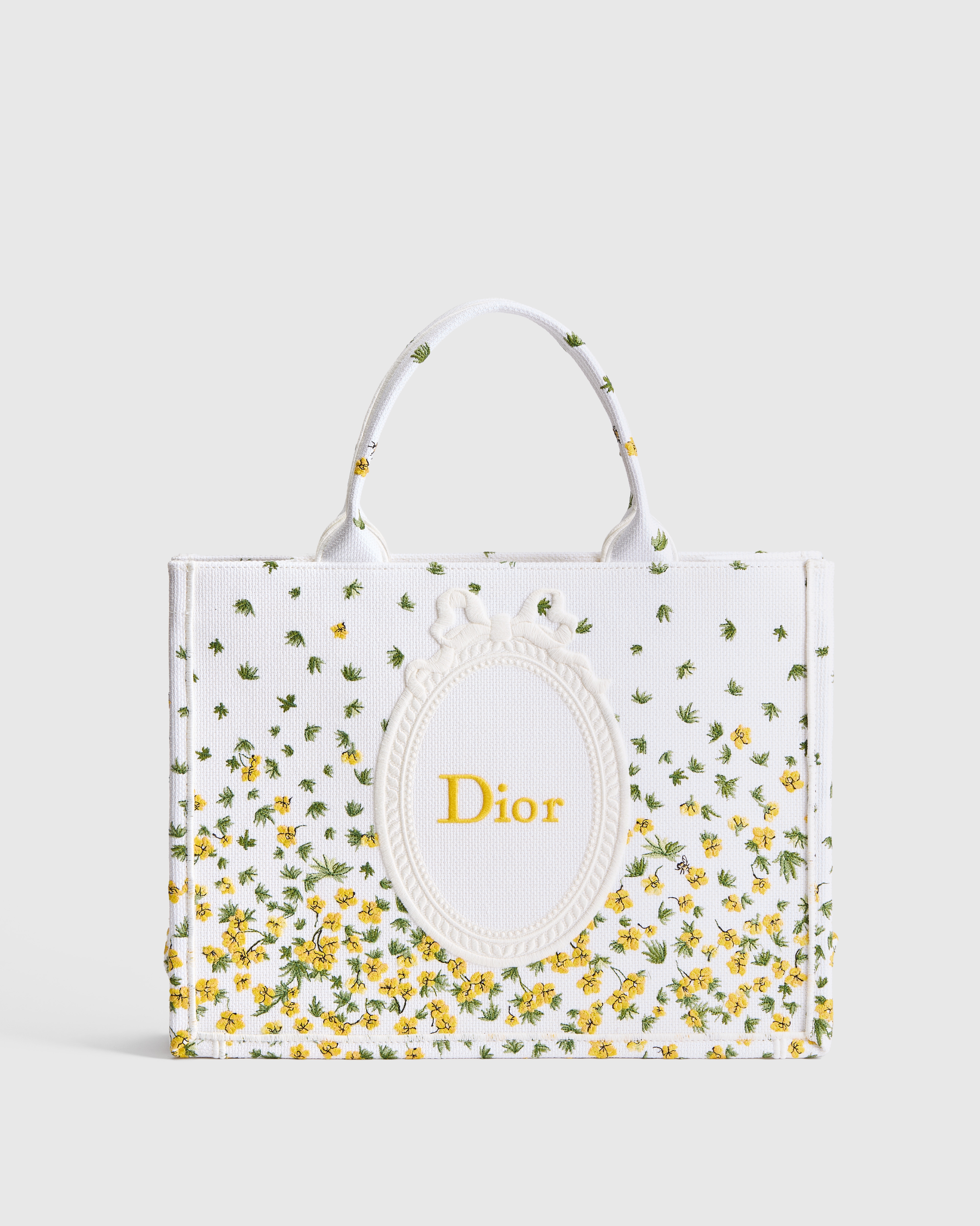 中碼 Dior Book Tote 連肩帶 毛茛黃色 Dior 刺繡及白色 Dior Médaillon（36 x 27.5 x 16.5 厘米） E01