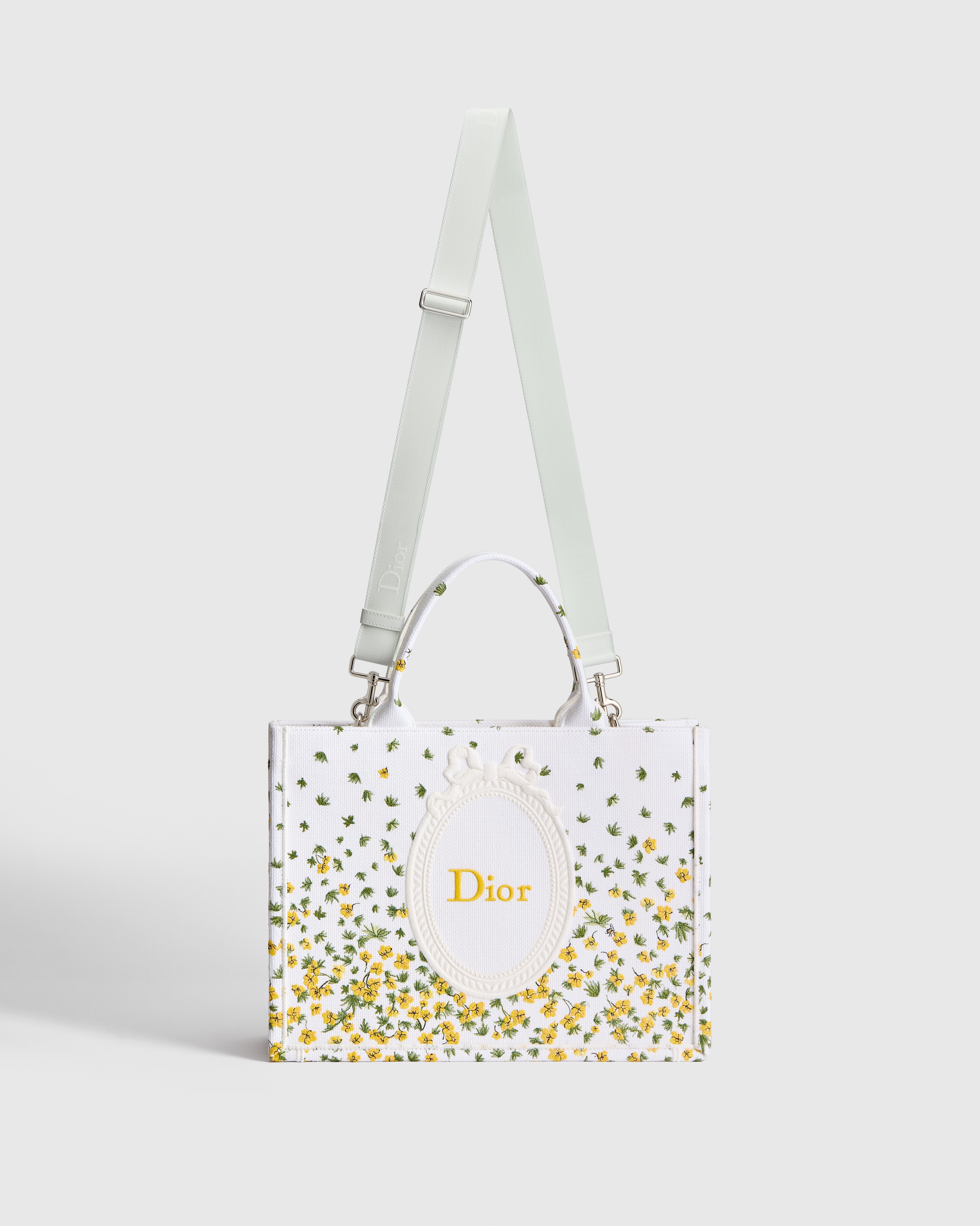 中碼 Dior Book Tote 連肩帶 毛茛黃色 Dior 刺繡及白色 Dior Médaillon（36 x 27.5 x 16.5 厘米） E07