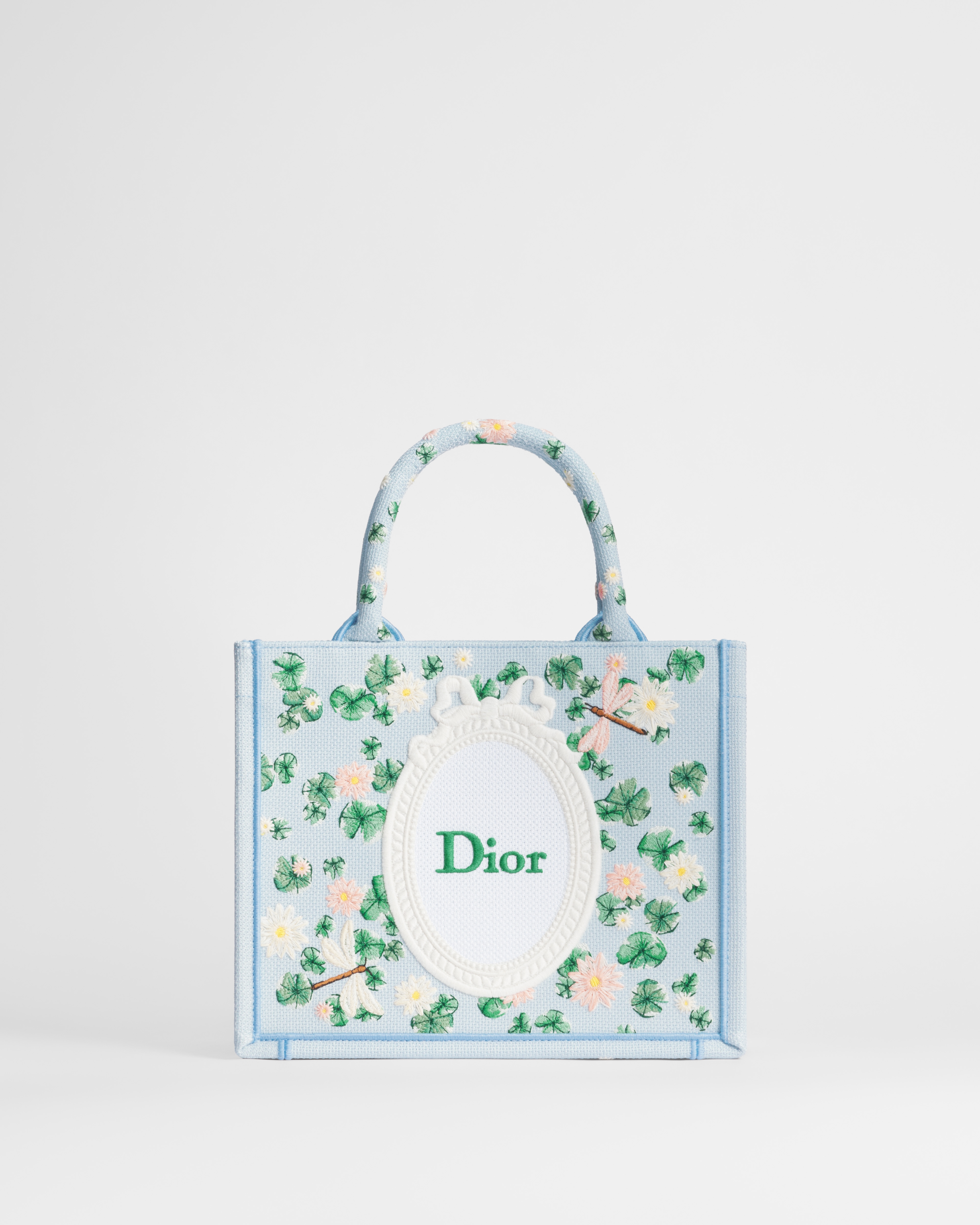Small Dior Book Tote with Strap Multicolor Dior Water Lily Embroidery and Dior Médaillon (26.5 x 22 x 14 cm) E01