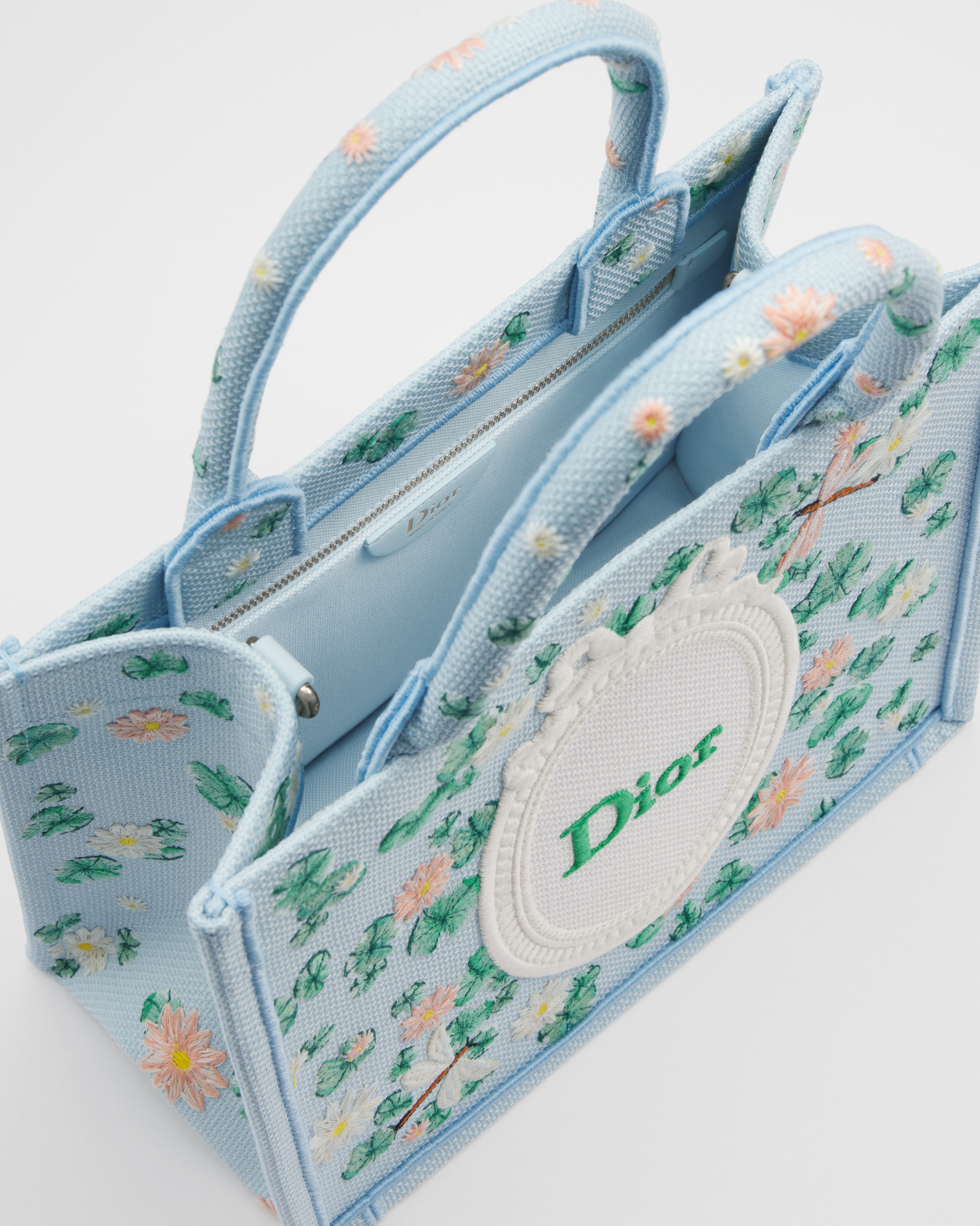 Small Dior Book Tote with Strap Multicolor Dior Water Lily Embroidery and Dior Médaillon (26.5 x 22 x 14 cm) E06