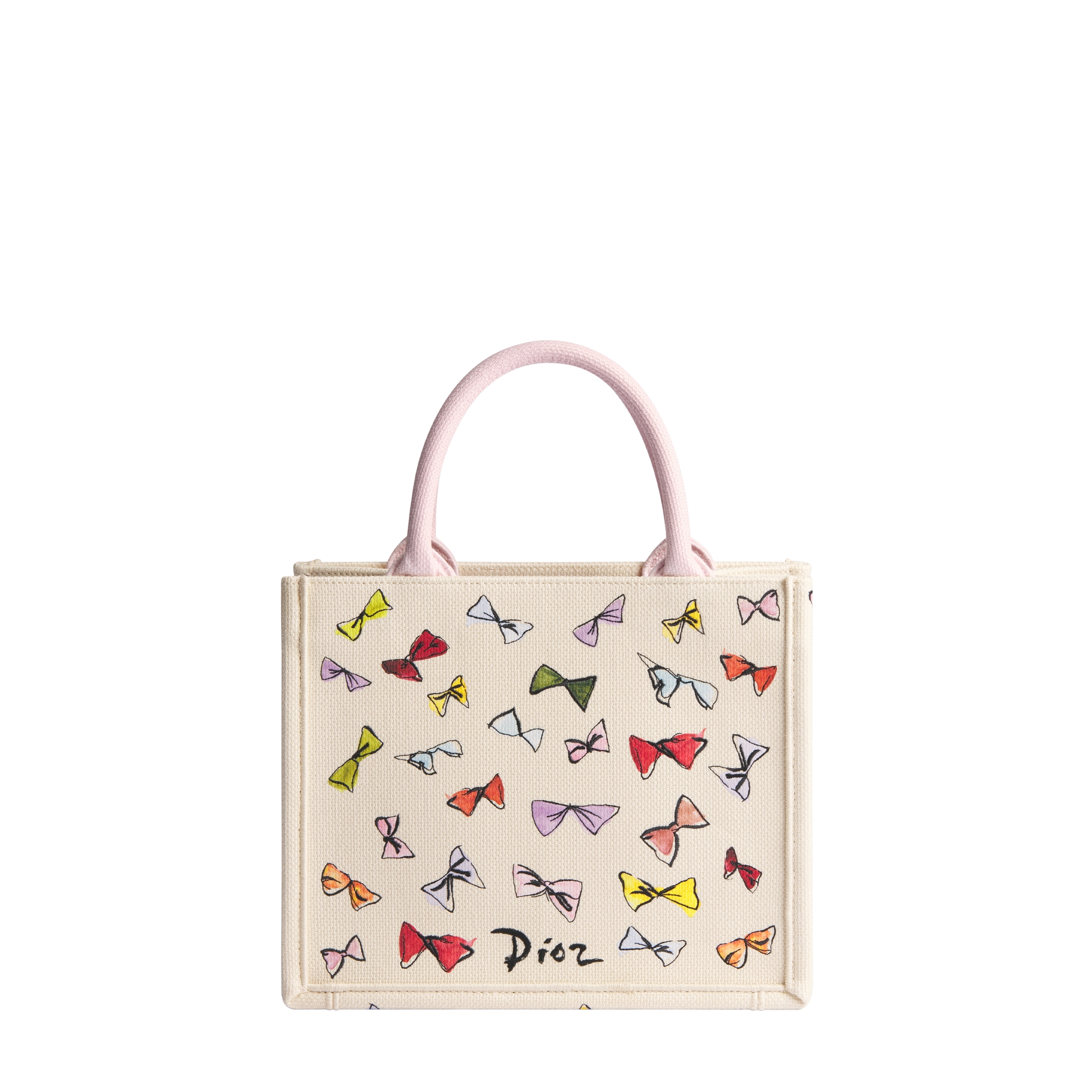Dioriviera Small Dior Book Tote with Strap Latte Multicolor Dior Bows Embroidery (26.5 x 22 x 14 cm) E01