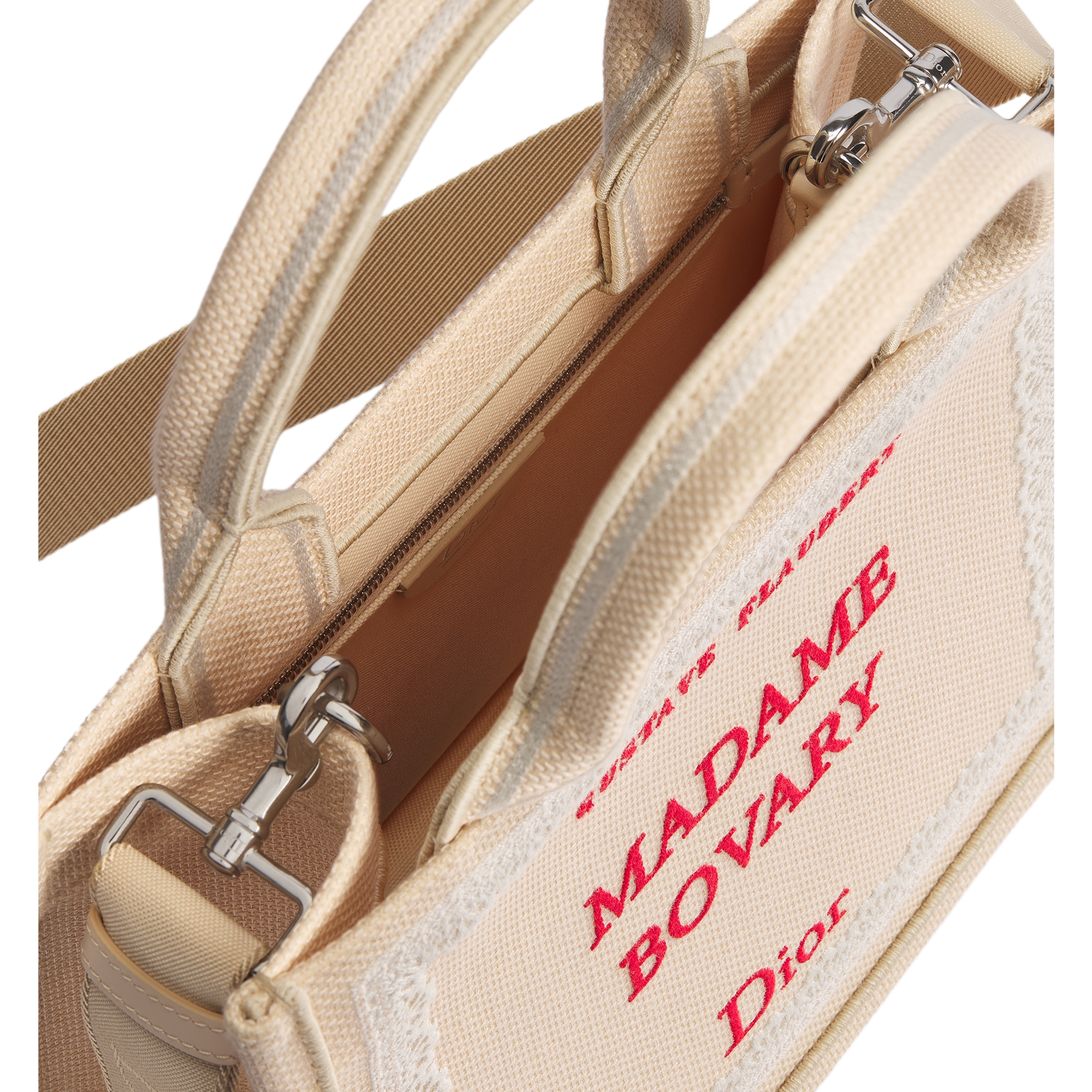 Small Dior Book Tote with Strap Beige and Red Book Cover Embroidery (26.5 x 22 x 14 cm) E06