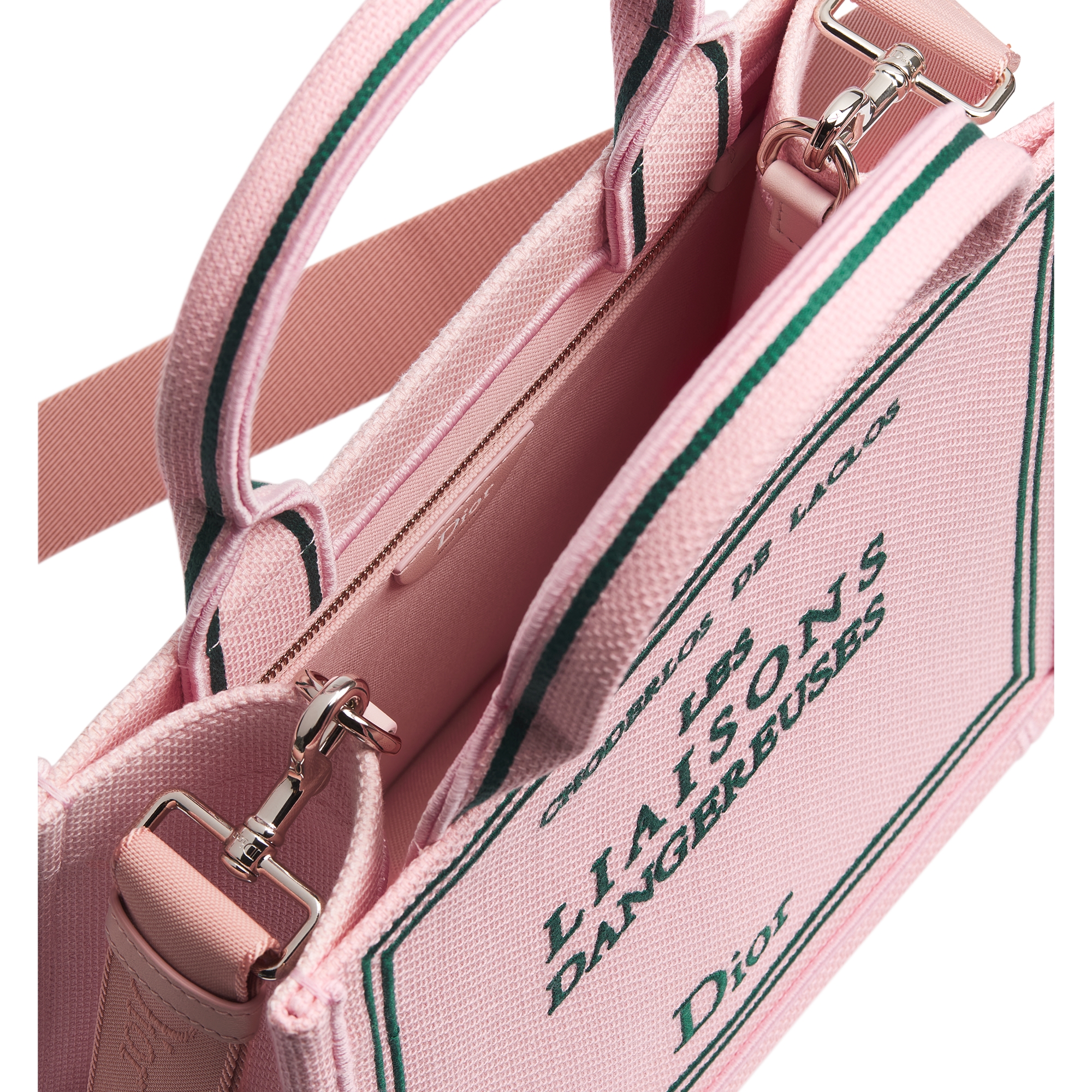 Small Dior Book Tote with Strap Pink and Green Book Cover Embroidery (26.5 x 22 x 14 cm) E06