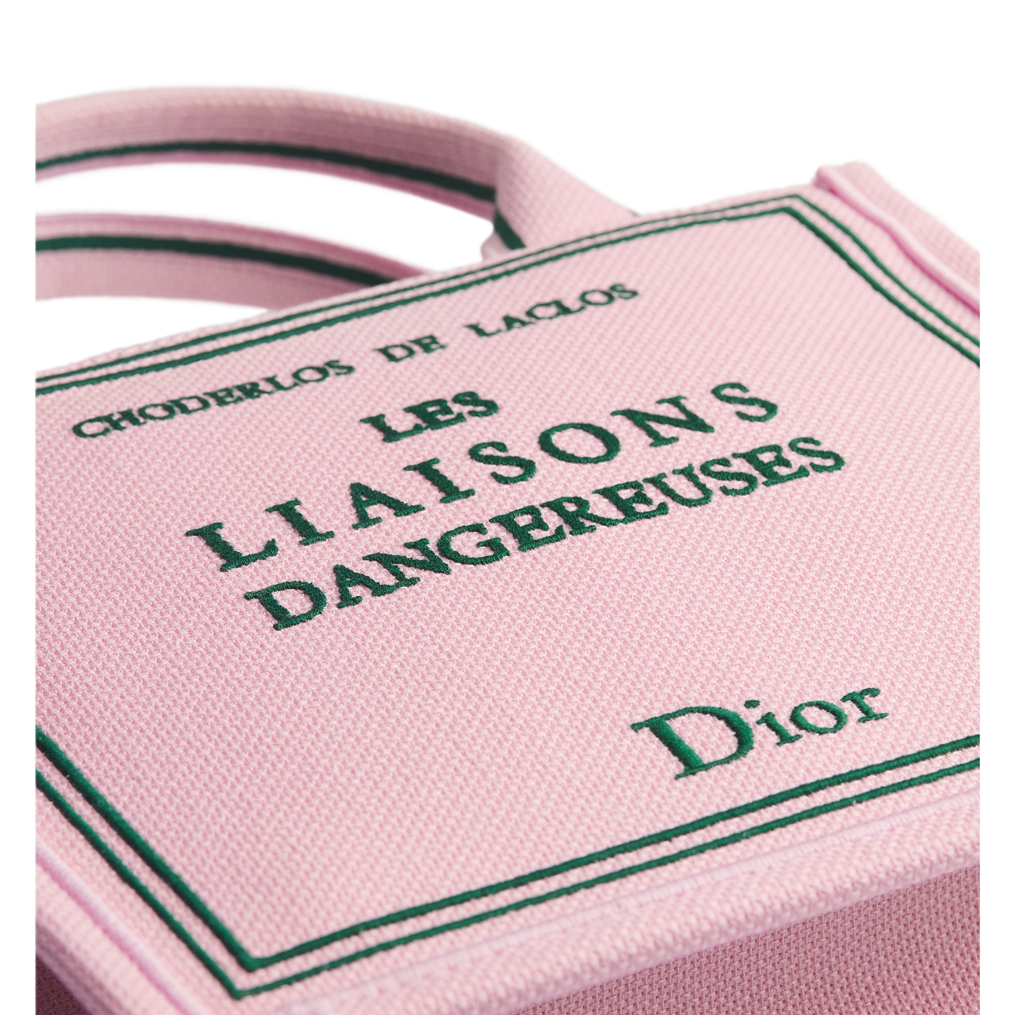 Small Dior Book Tote with Strap Pink and Green Book Cover Embroidery (26.5 x 22 x 14 cm) E09