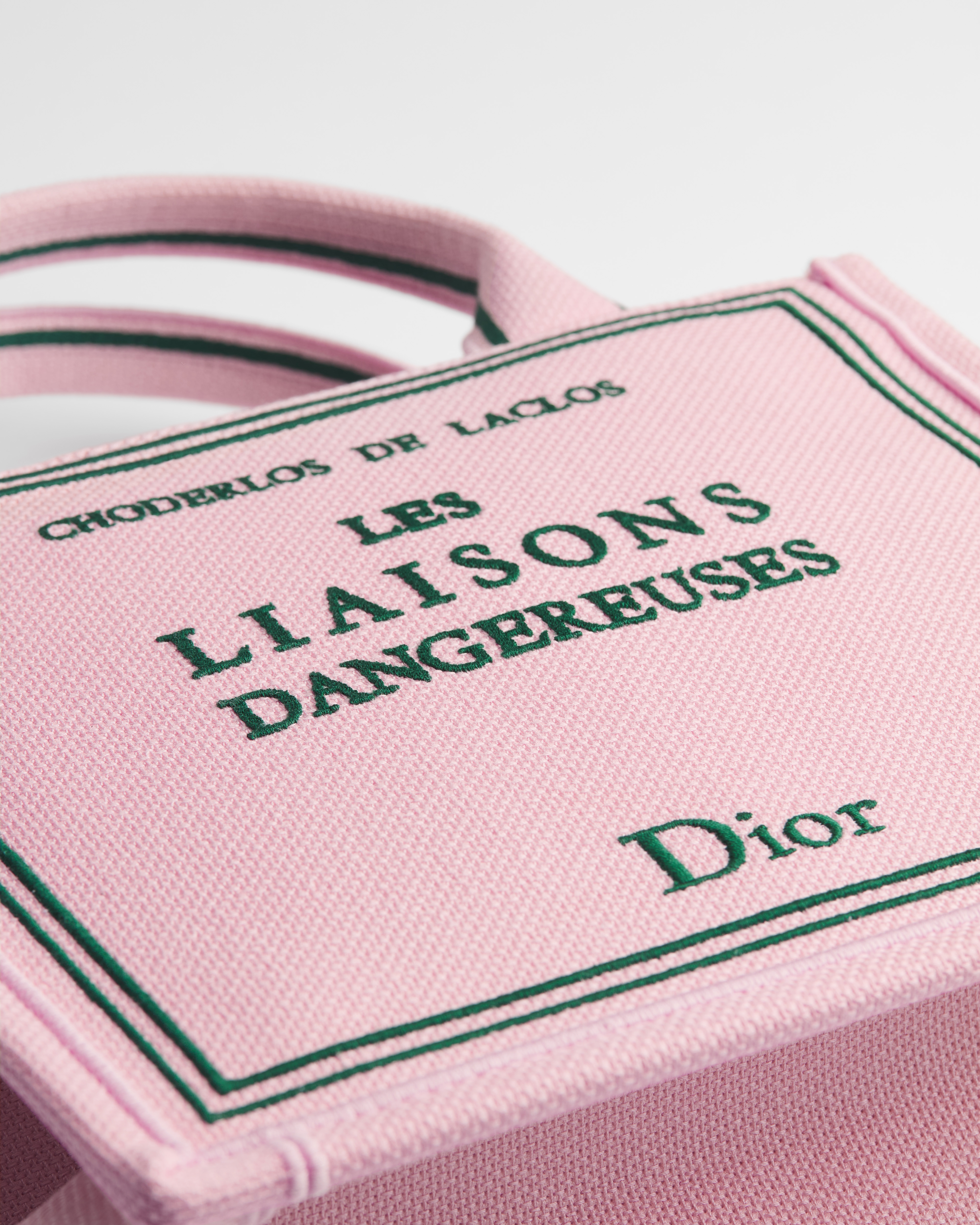 Small Dior Book Tote with Strap Pink and Green Book Cover Embroidery (26.5 x 22 x 14 cm) E09