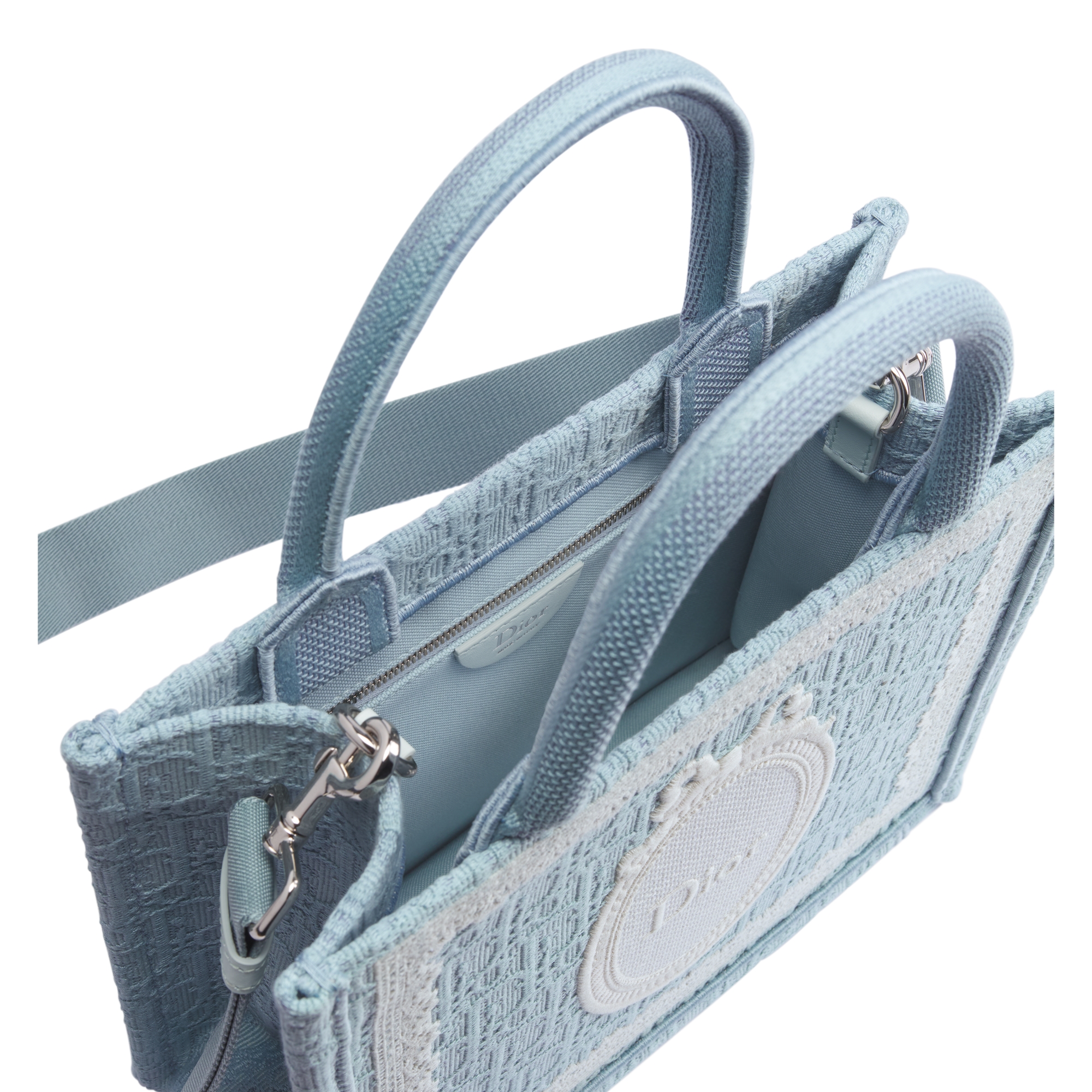  Celestial Blue Dior Oblique Embroidery with White Lace and Dior Médaillon (26.5 x 22 x 14 cm)