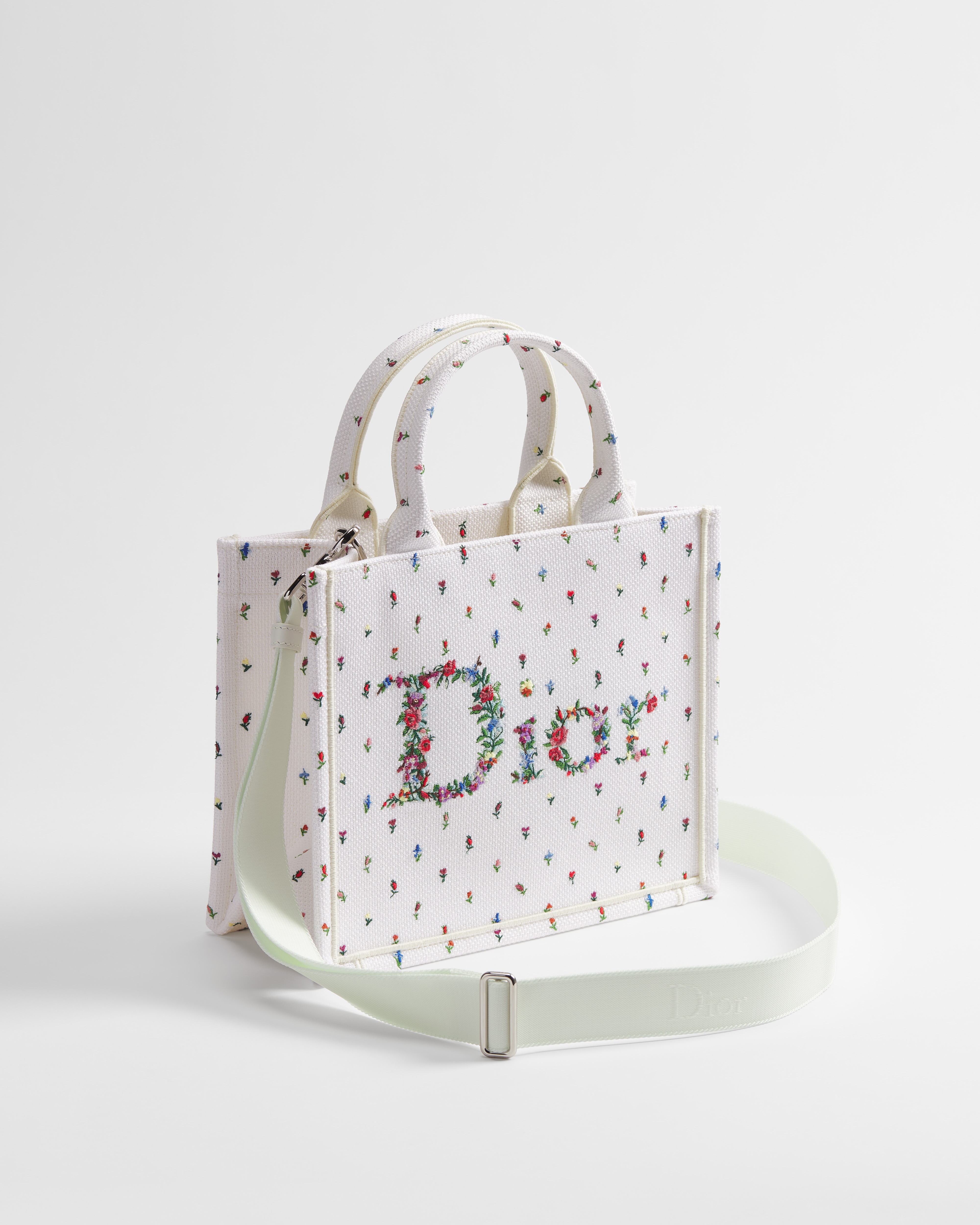 Dioramour 小碼 Dior Book Tote 連肩帶 白色多色 Revolution Flowers 刺繡（26.5 x 22 x 14 厘米） E03