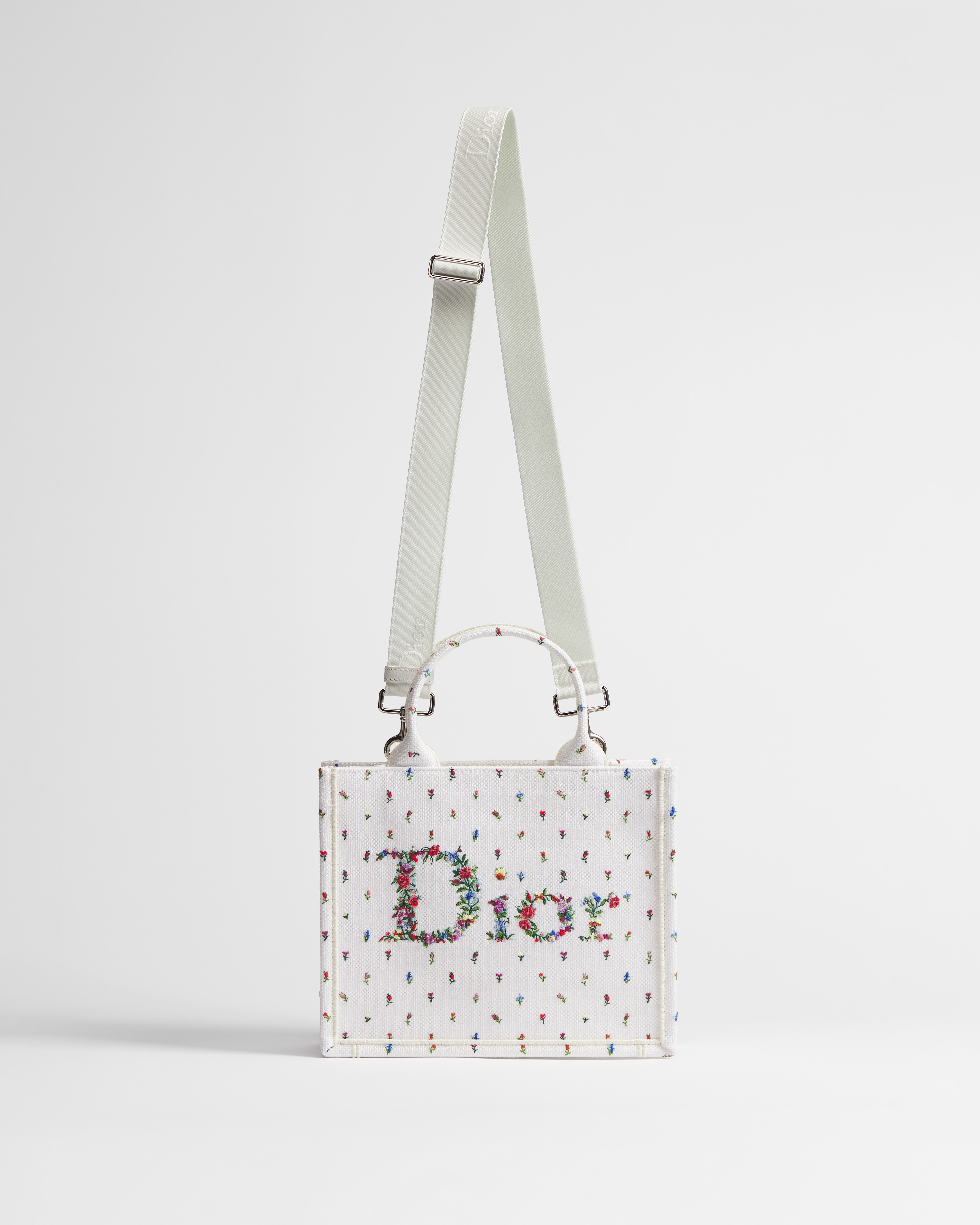 Dioramour 小碼 Dior Book Tote 連肩帶 白色多色 Revolution Flowers 刺繡（26.5 x 22 x 14 厘米） E07