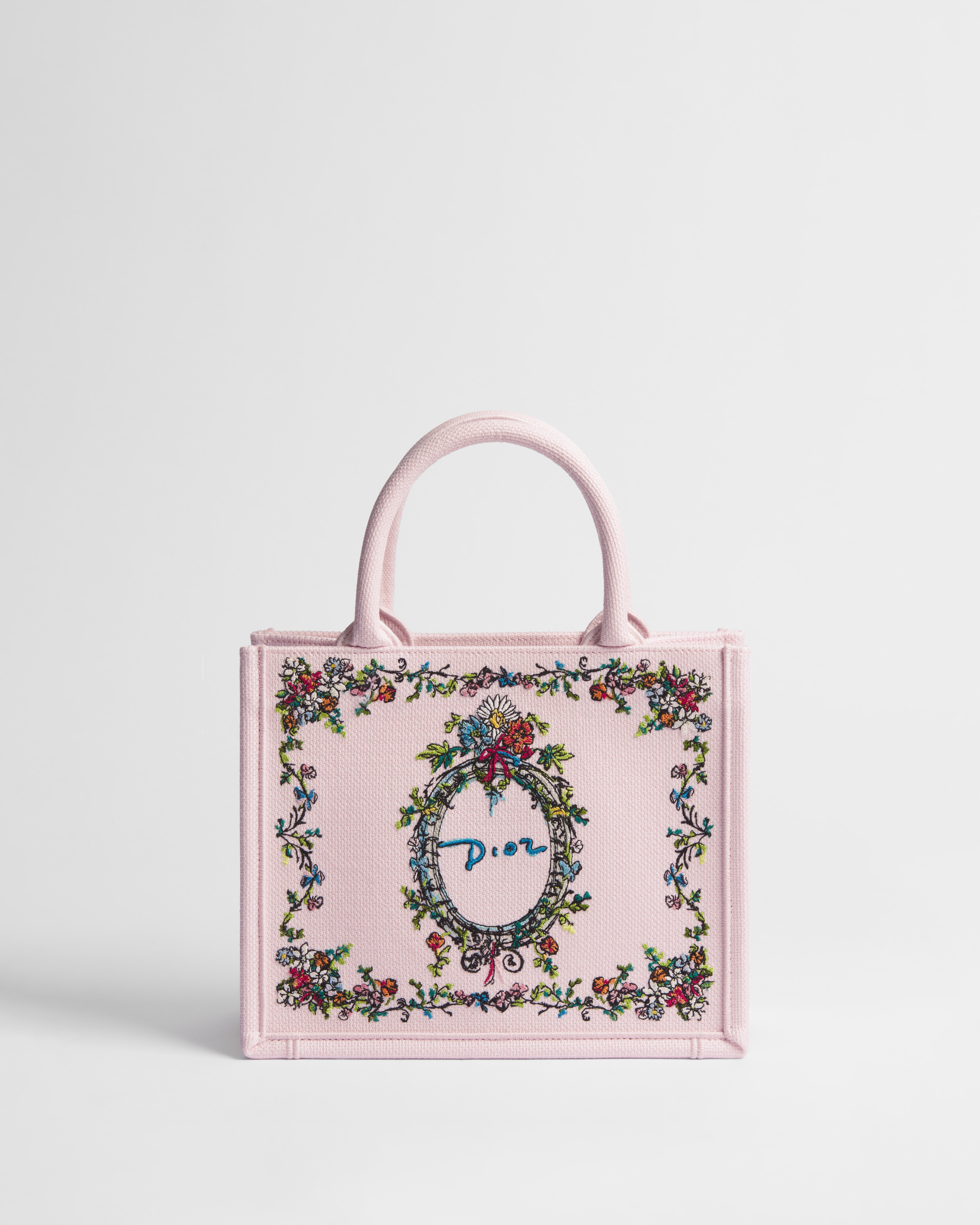 Dioriviera Small Dior Book Tote with Strap Pink Multicolor Dior Arabesque Embroidery (26.5 x 22 x 14 cm) E01