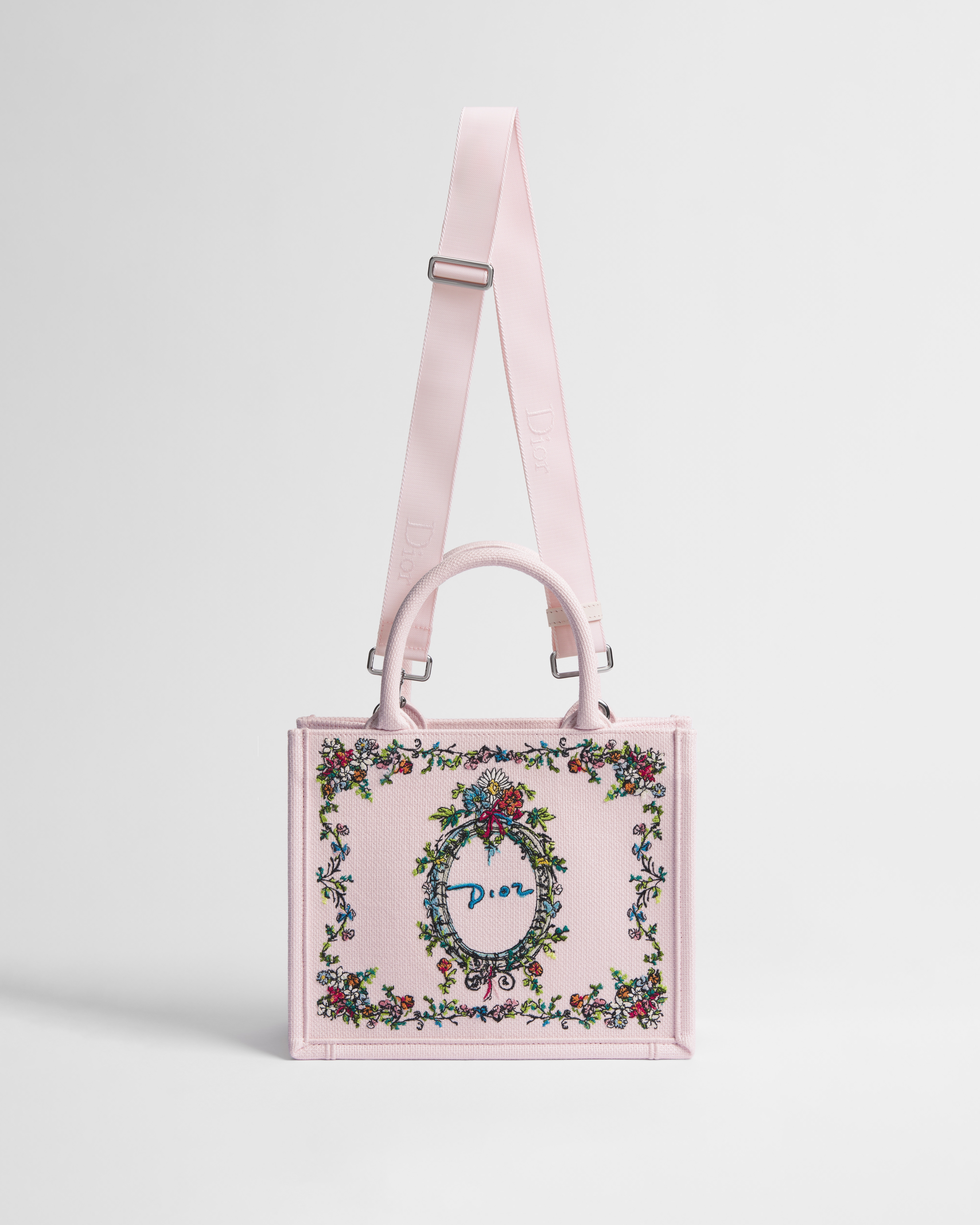 Dioriviera Small Dior Book Tote with Strap Pink Multicolor Dior Arabesque Embroidery (26.5 x 22 x 14 cm) E07