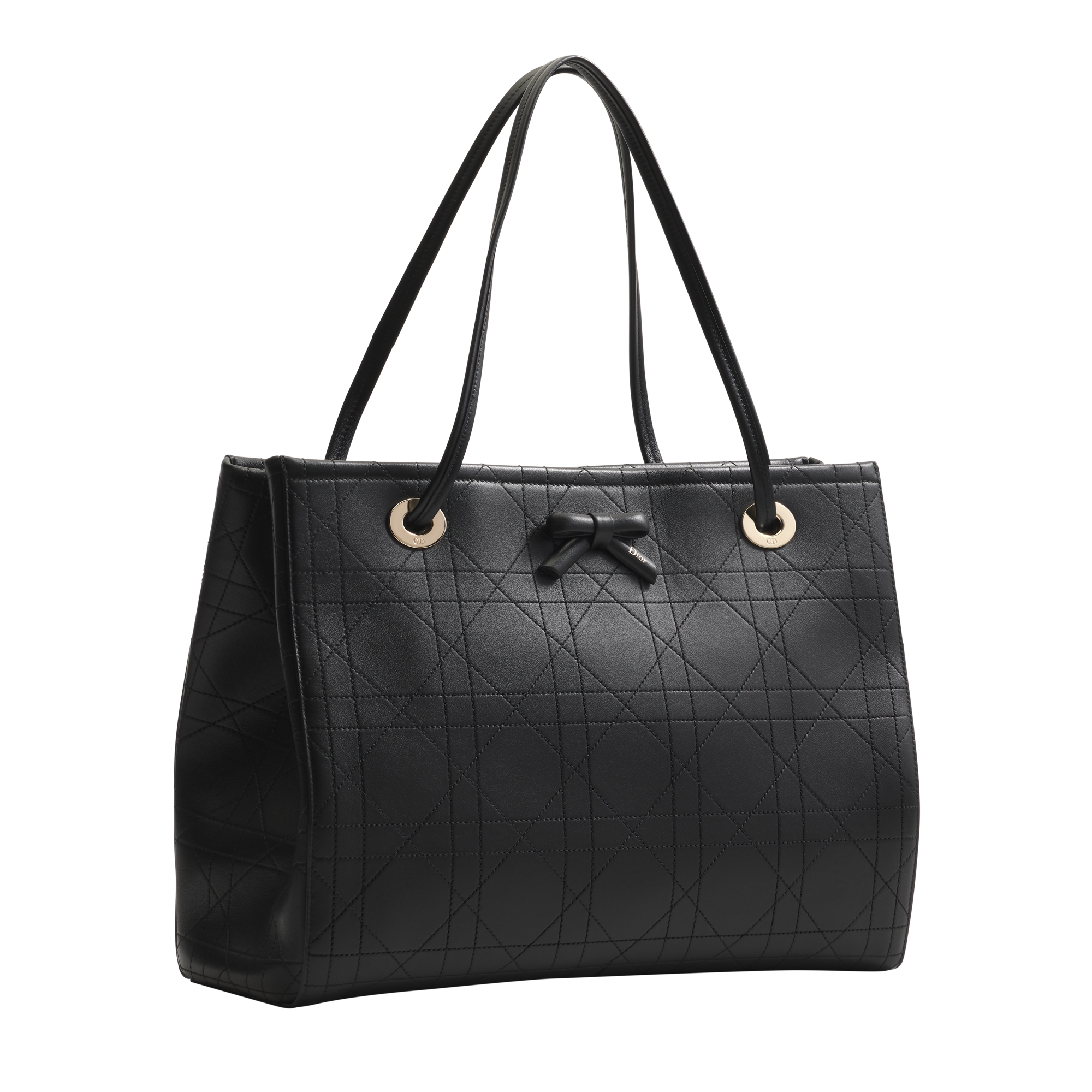 Medium Dior Promenade Shopping Bag Black Flat Cannage Calfskin E03