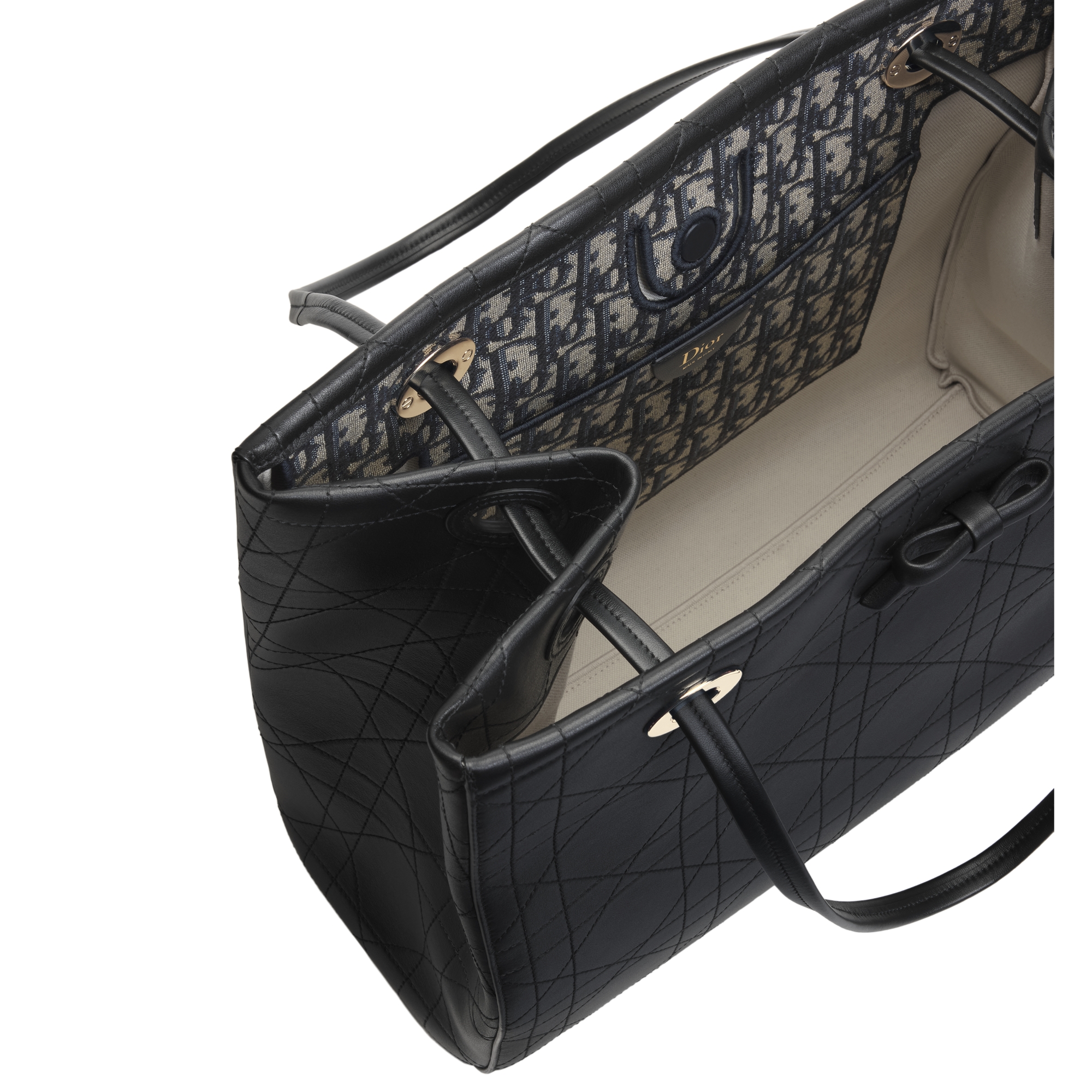 Medium Dior Promenade Shopping Bag Black Flat Cannage Calfskin E06