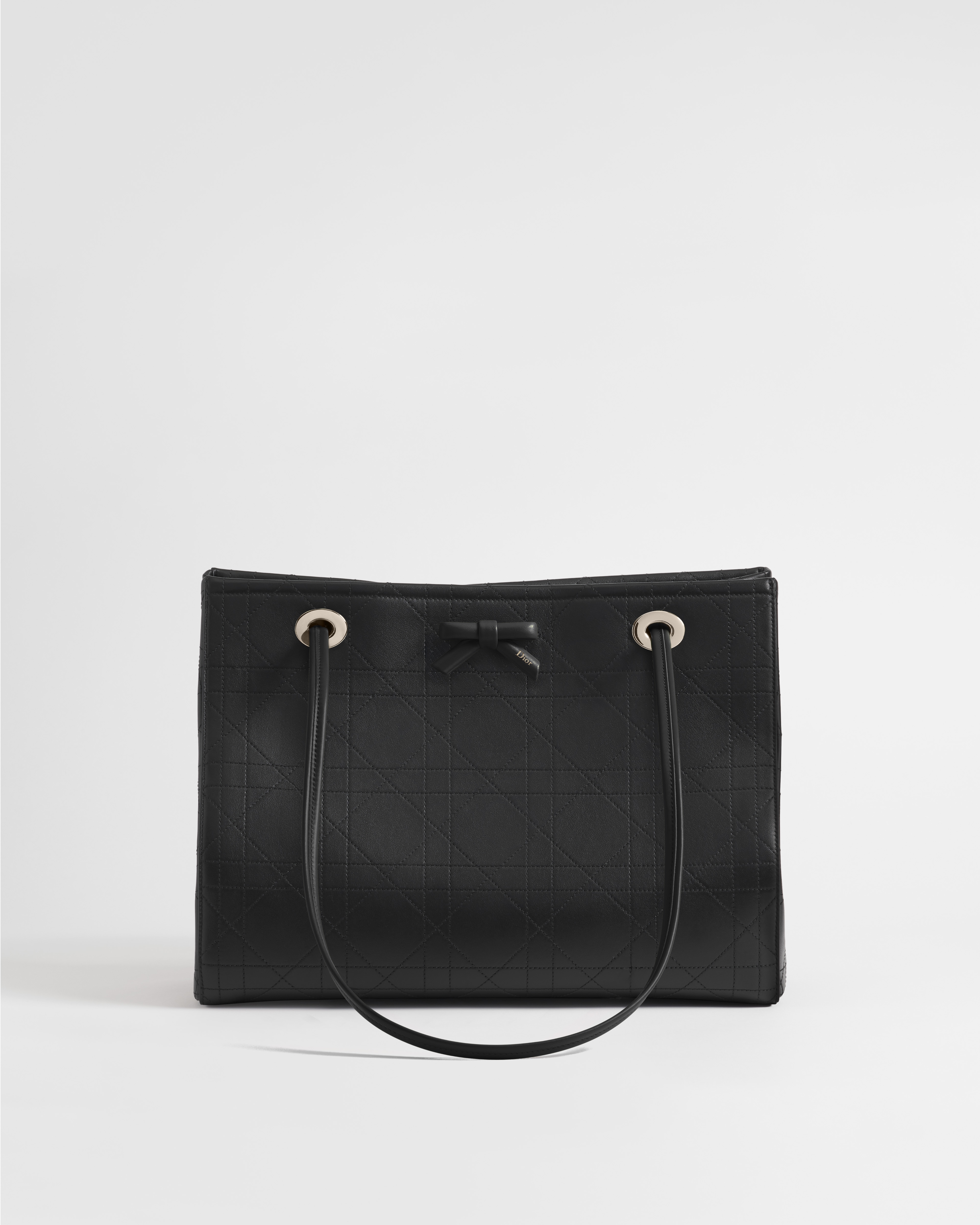 Bolsa de compras Dior Promenade média Couro de vitelo Flat Cannage preto E01