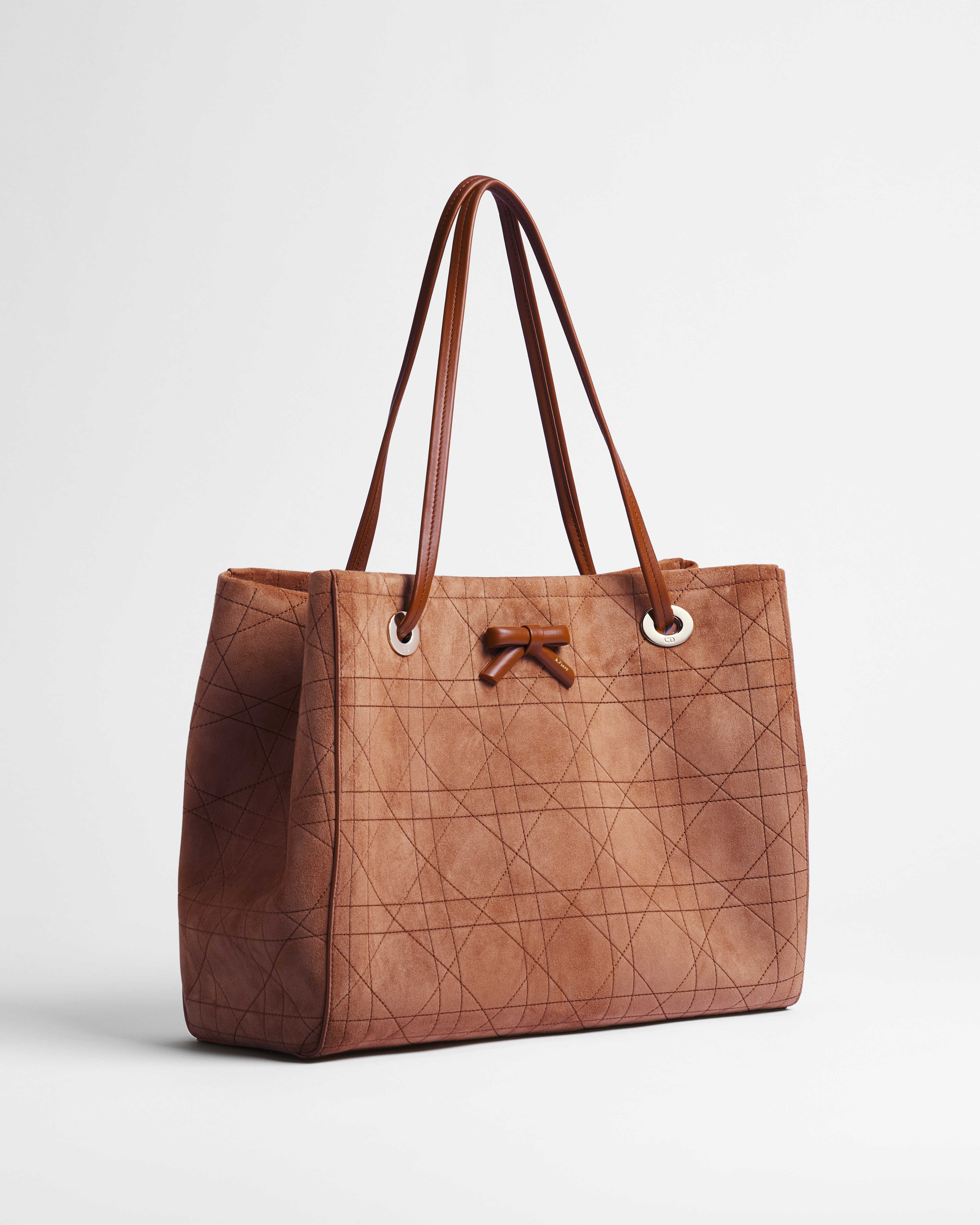 Medium Dior Promenade Shopping Bag Marron Bobby Flat Cannage Suede Calfskin E03