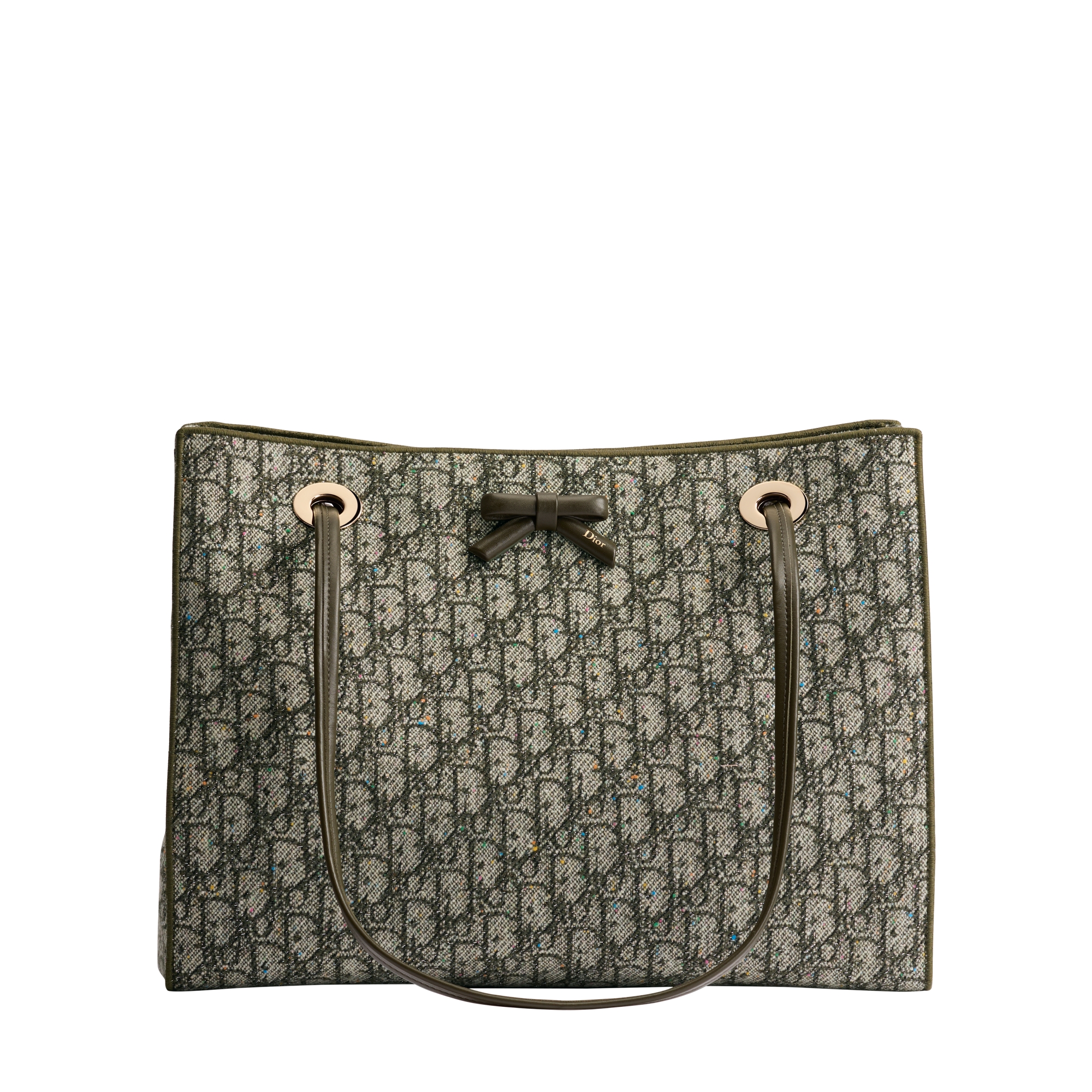 Medium Dior Promenade Shopping Bag Khaki Dior Oblique Donegal Tweed Embroidered with Sequins E01