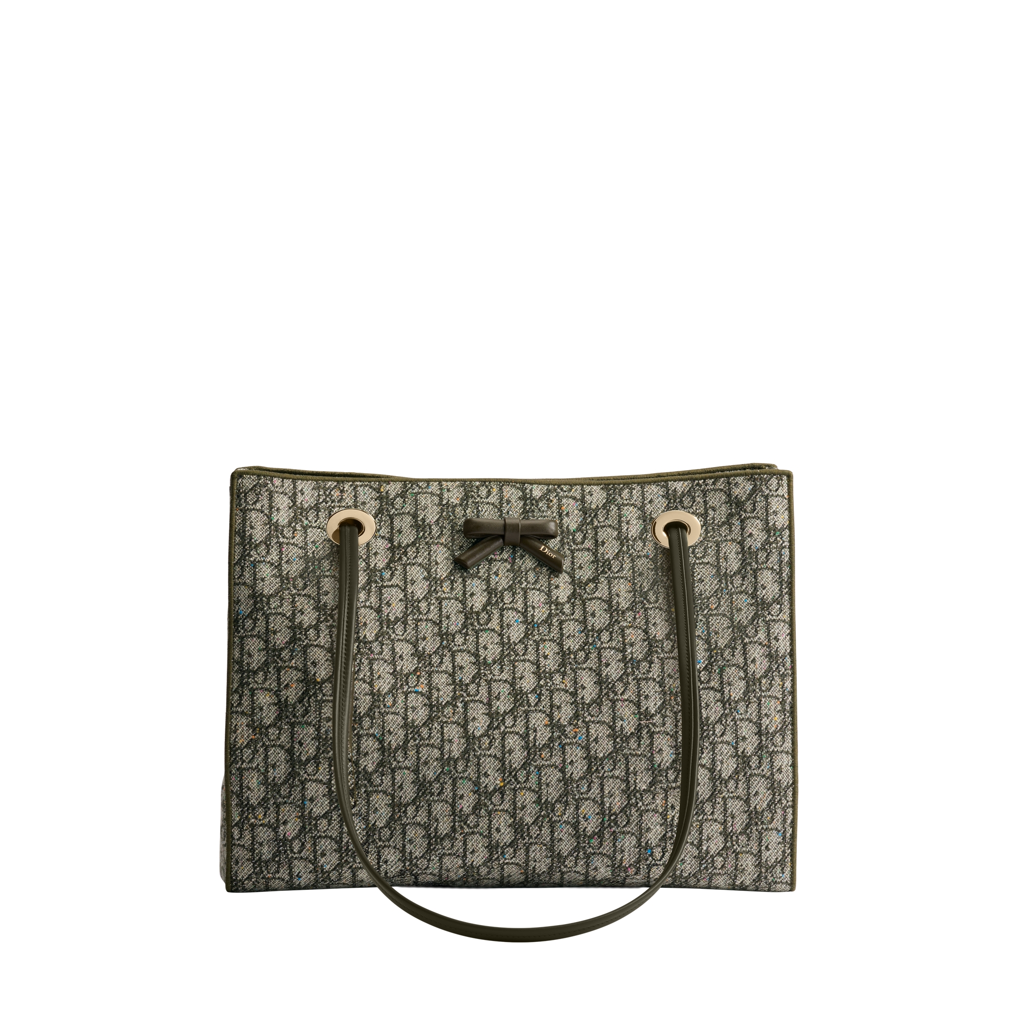 Medium Dior Promenade Shopping Bag Khaki Dior Oblique Donegal Tweed Embroidered with Sequins E01