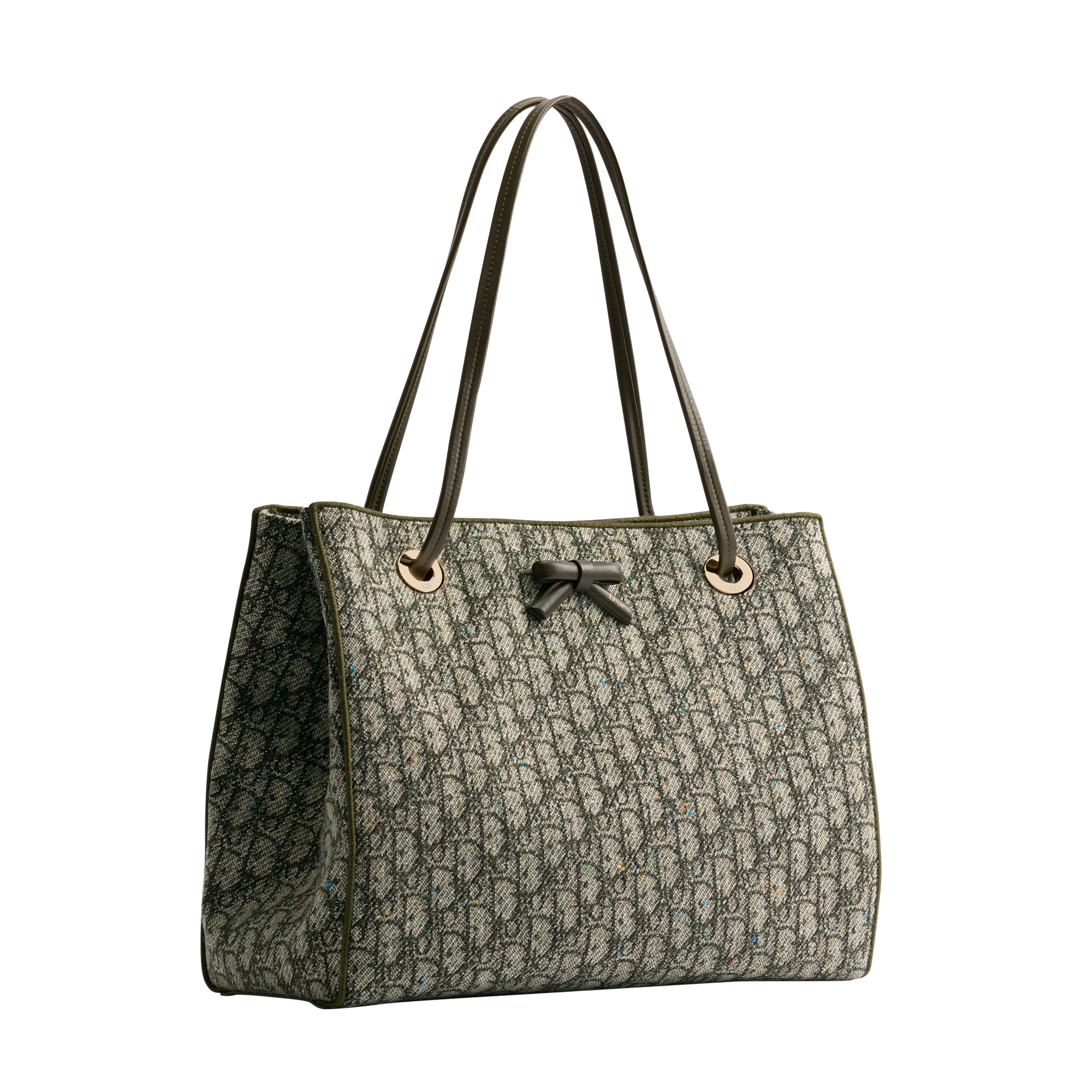 Medium Dior Promenade Shopping Bag Khaki Dior Oblique Donegal Tweed Embroidered with Sequins E03