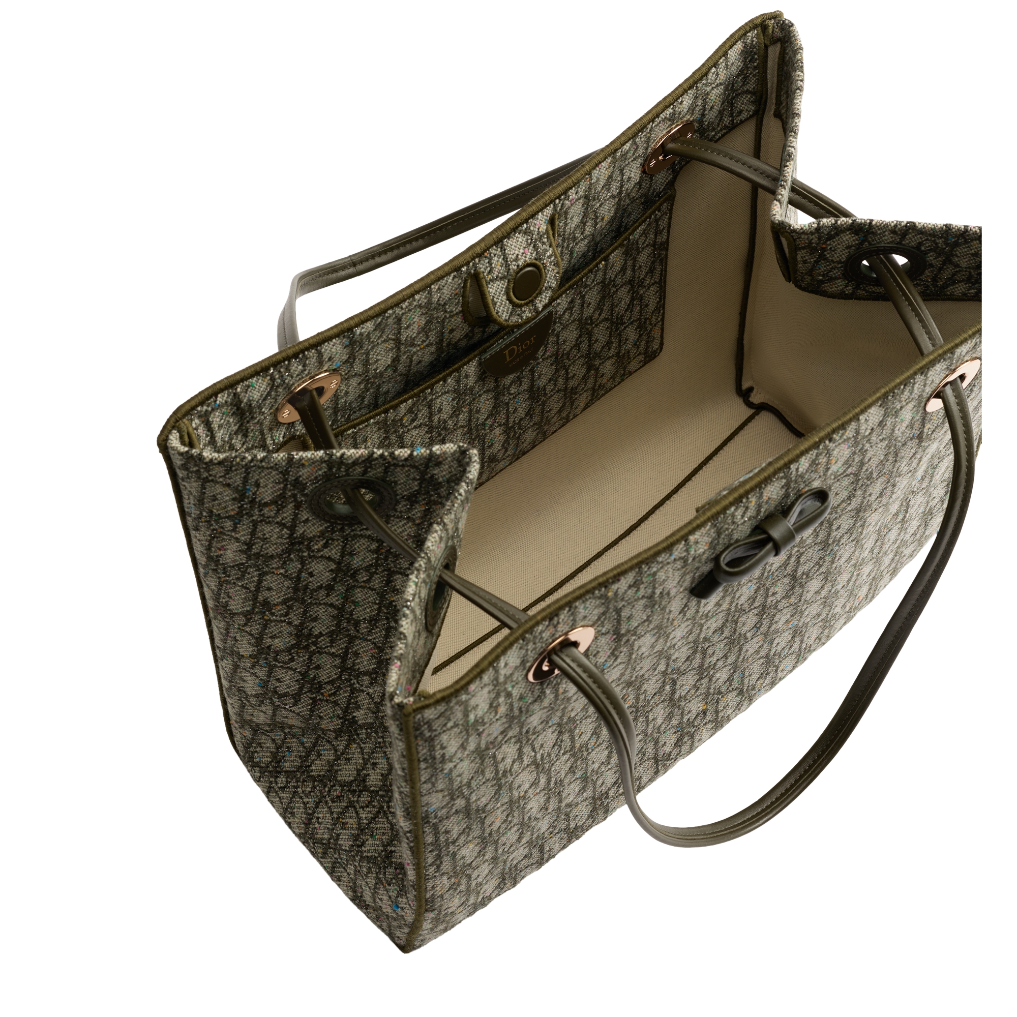 Medium Dior Promenade Shopping Bag Khaki Dior Oblique Donegal Tweed Embroidered with Sequins E06