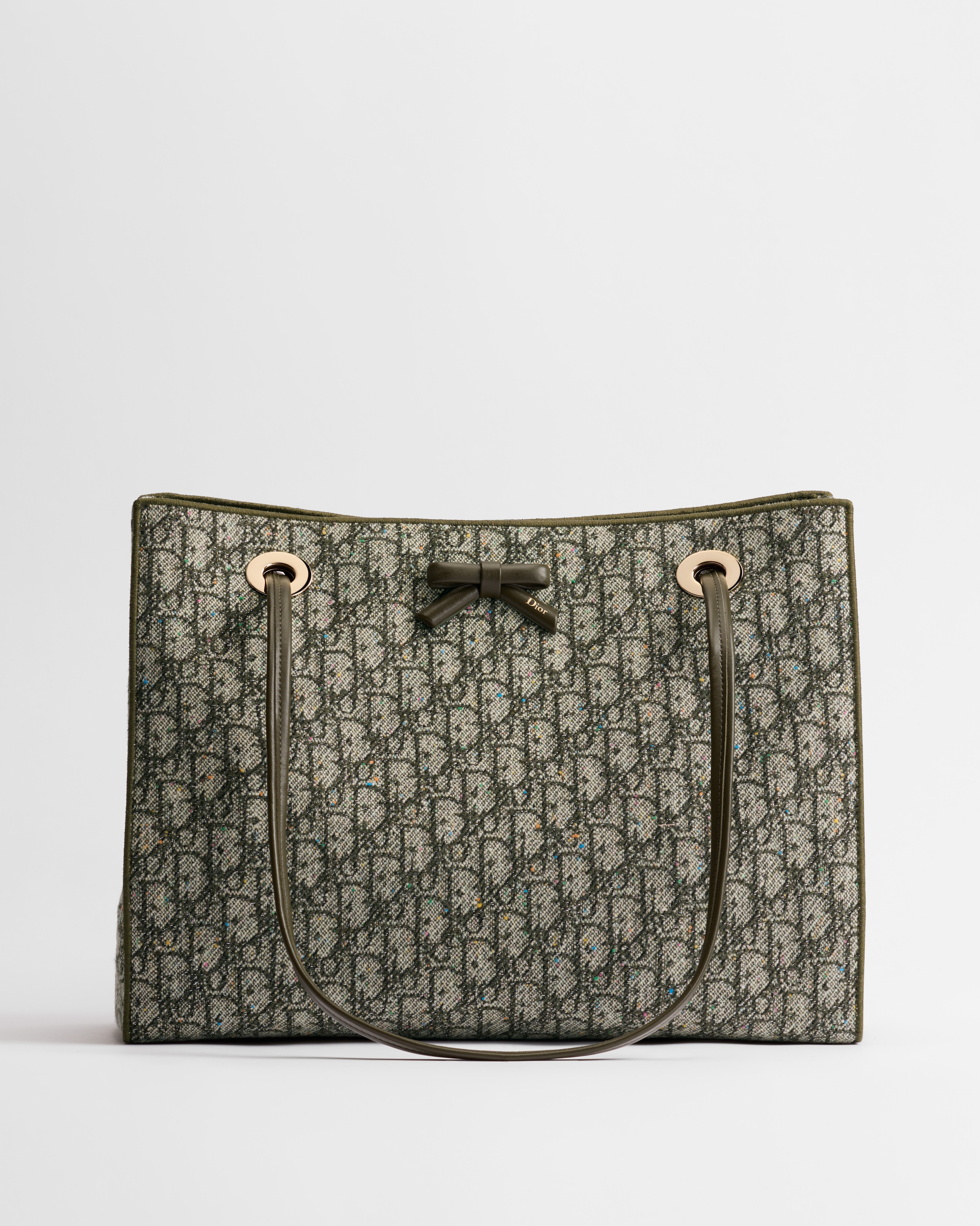 Medium Dior Promenade Shopping Bag Khaki Dior Oblique Donegal Tweed Embroidered with Sequins E01