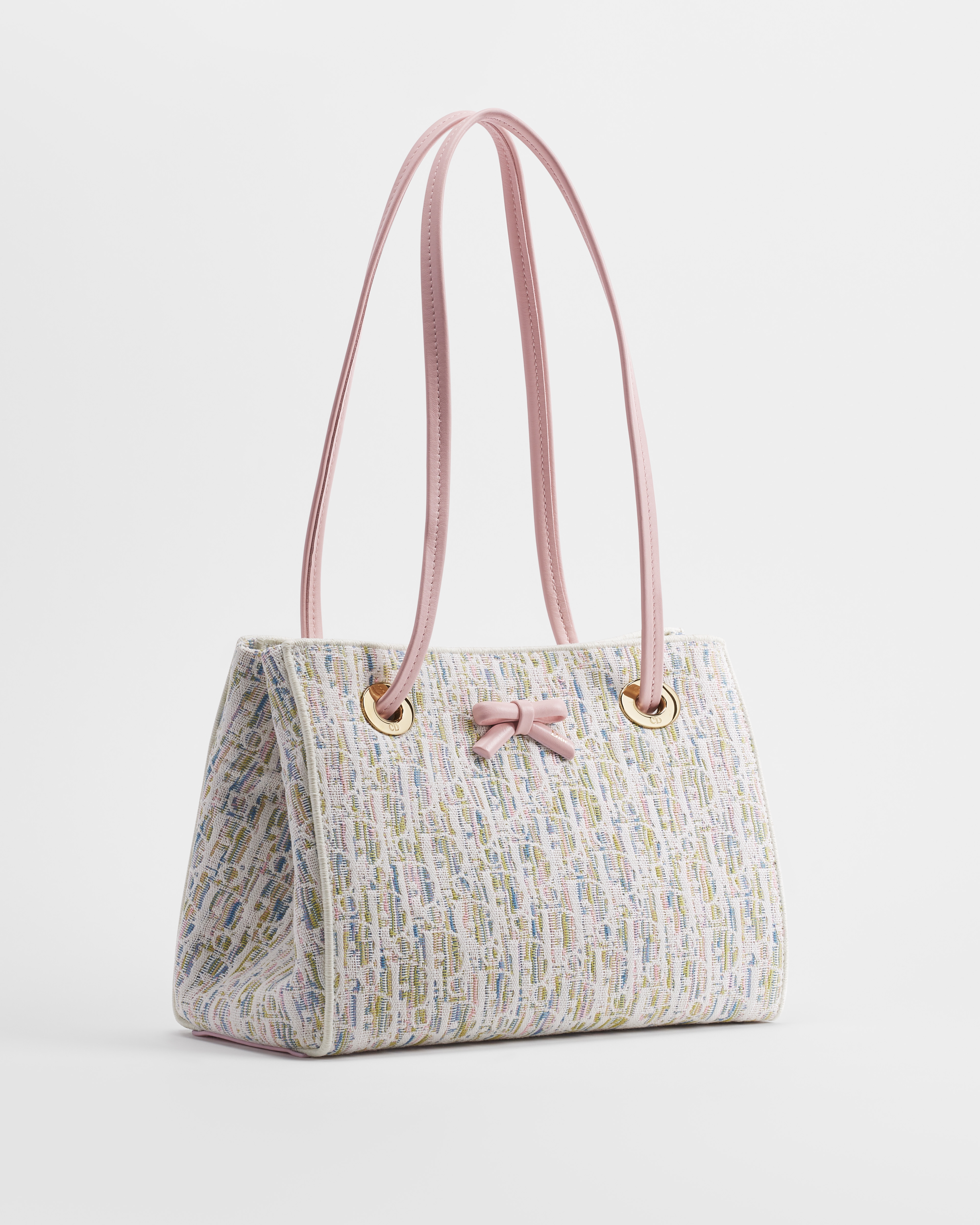 กระเป๋าชอปปิ้ง Small Dior Promenade ผ้าแจ็กการ์ดลาย Dior Oblique Pastel หลากสีสัน E03