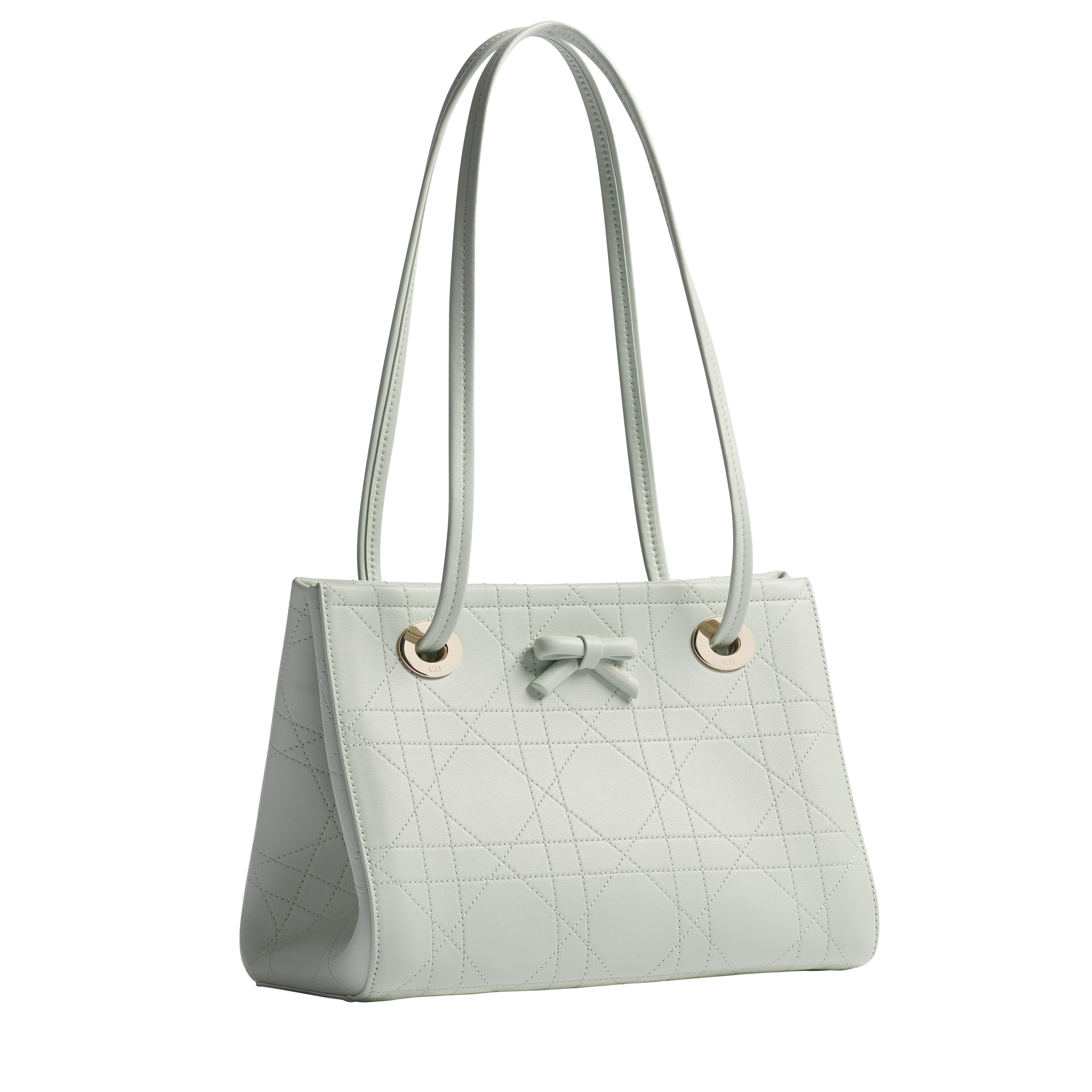 Dior Qixi Small Dior Promenade Shopping Bag Soupir Green Flat Cannage Calfskin E03