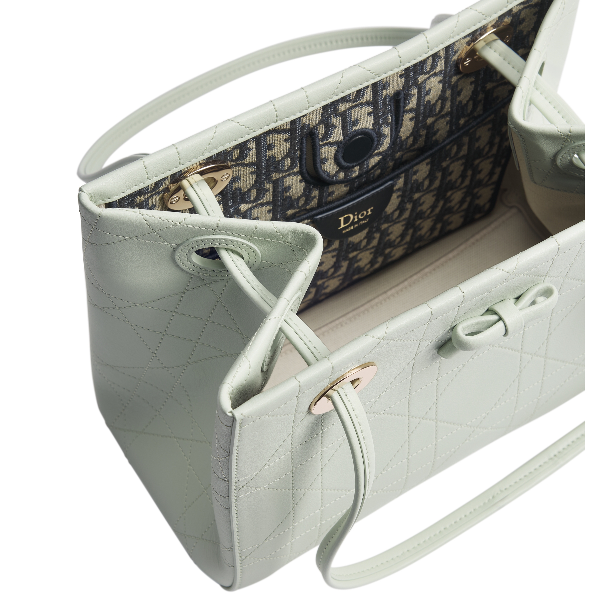 Dior Qixi Small Dior Promenade Shopping Bag Soupir Green Flat Cannage Calfskin E06