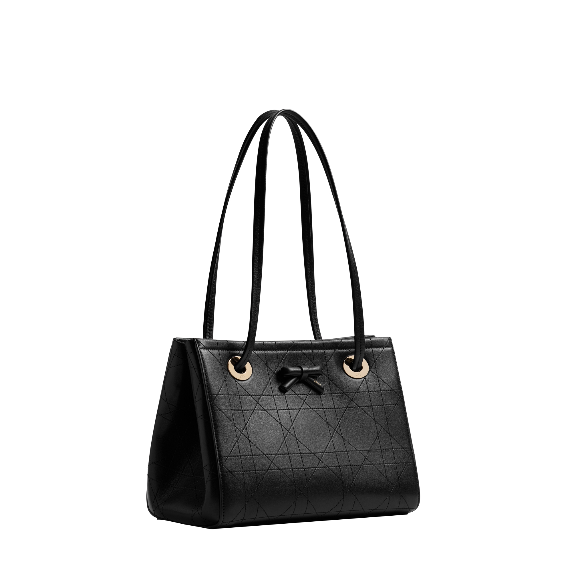 Small Dior Promenade Shopping Bag Black Flat Cannage Calfskin E03