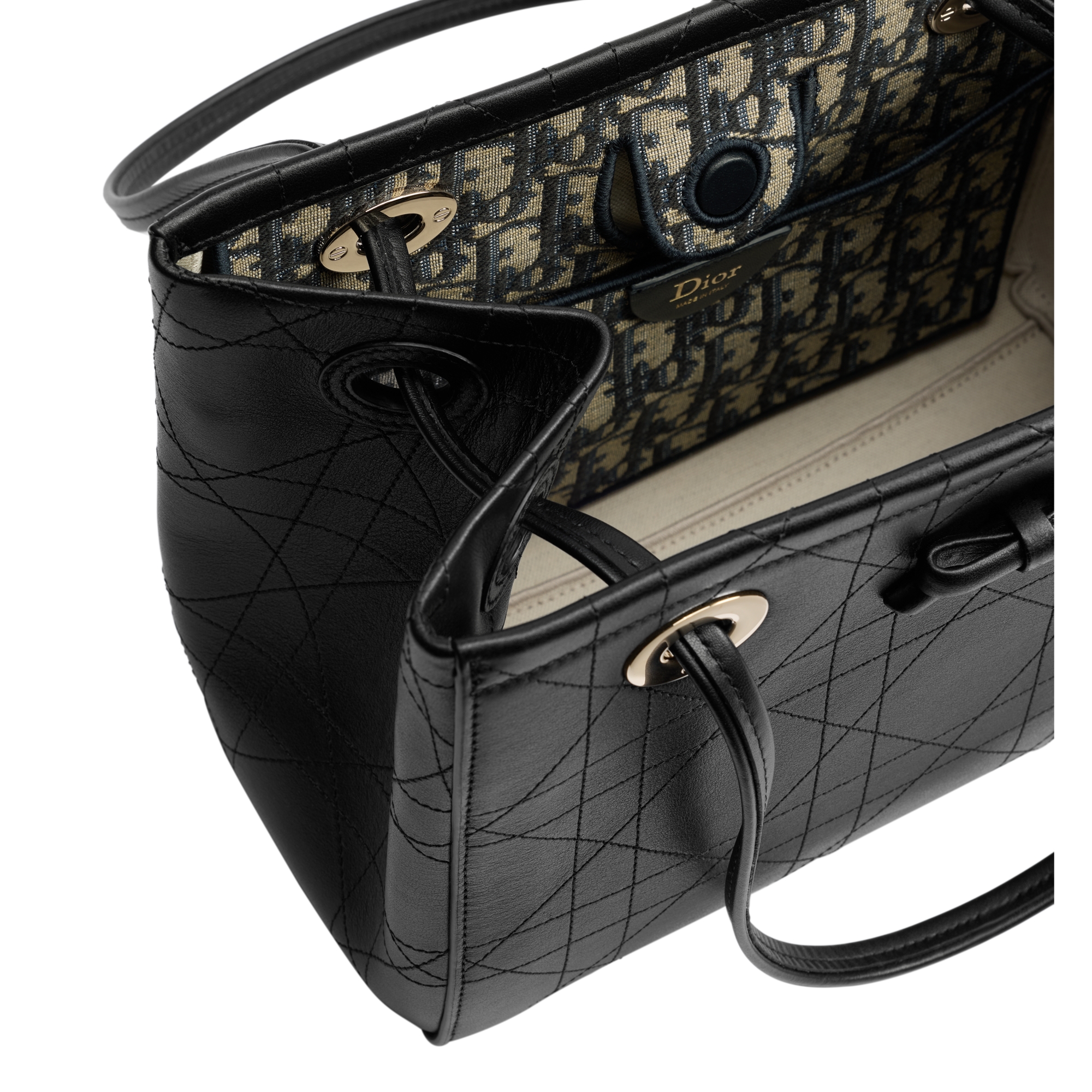 Small Dior Promenade Shopping Bag Black Flat Cannage Calfskin E06