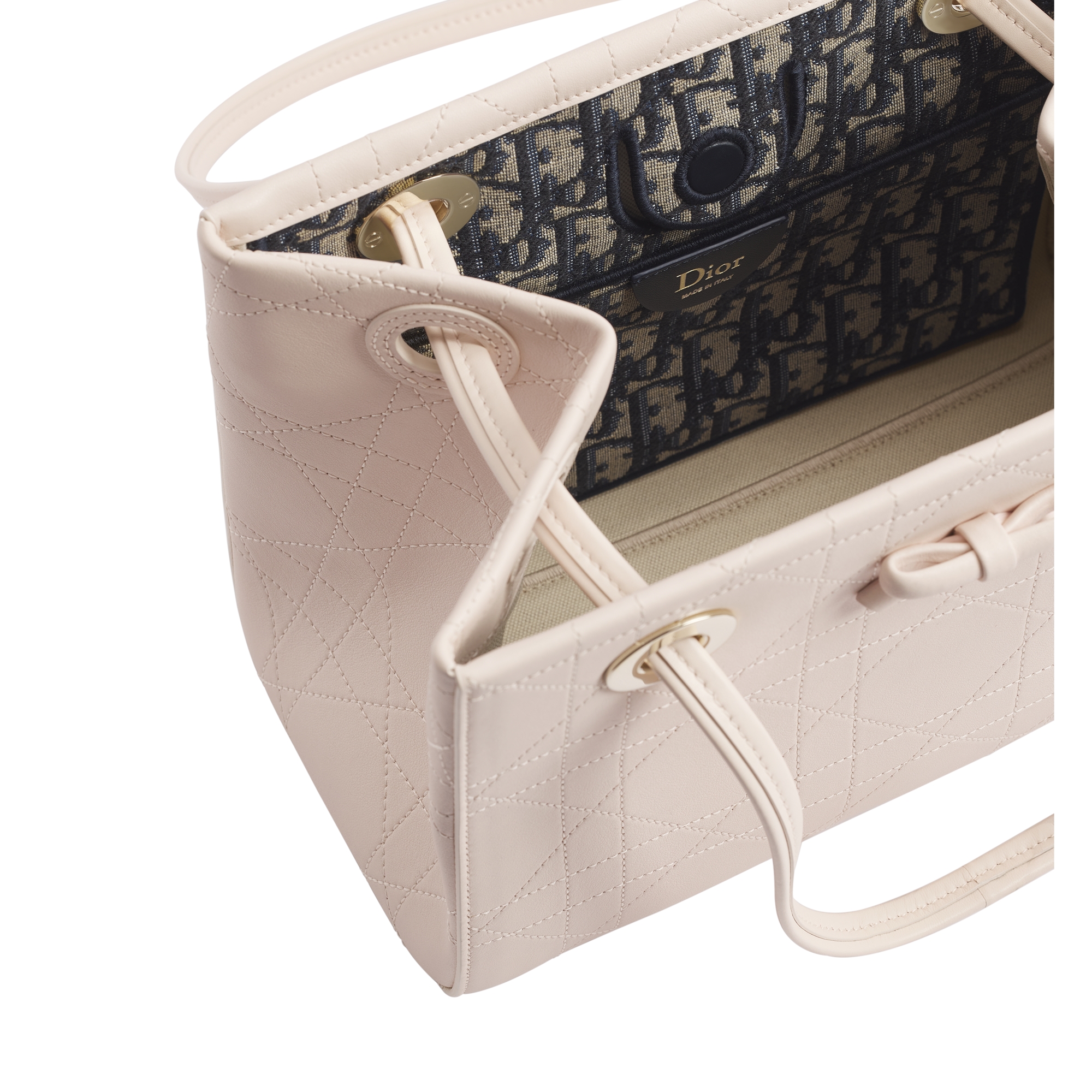 Dior Qixi Small Dior Promenade Shopping Bag Ballet Pink Flat Cannage Calfskin E06