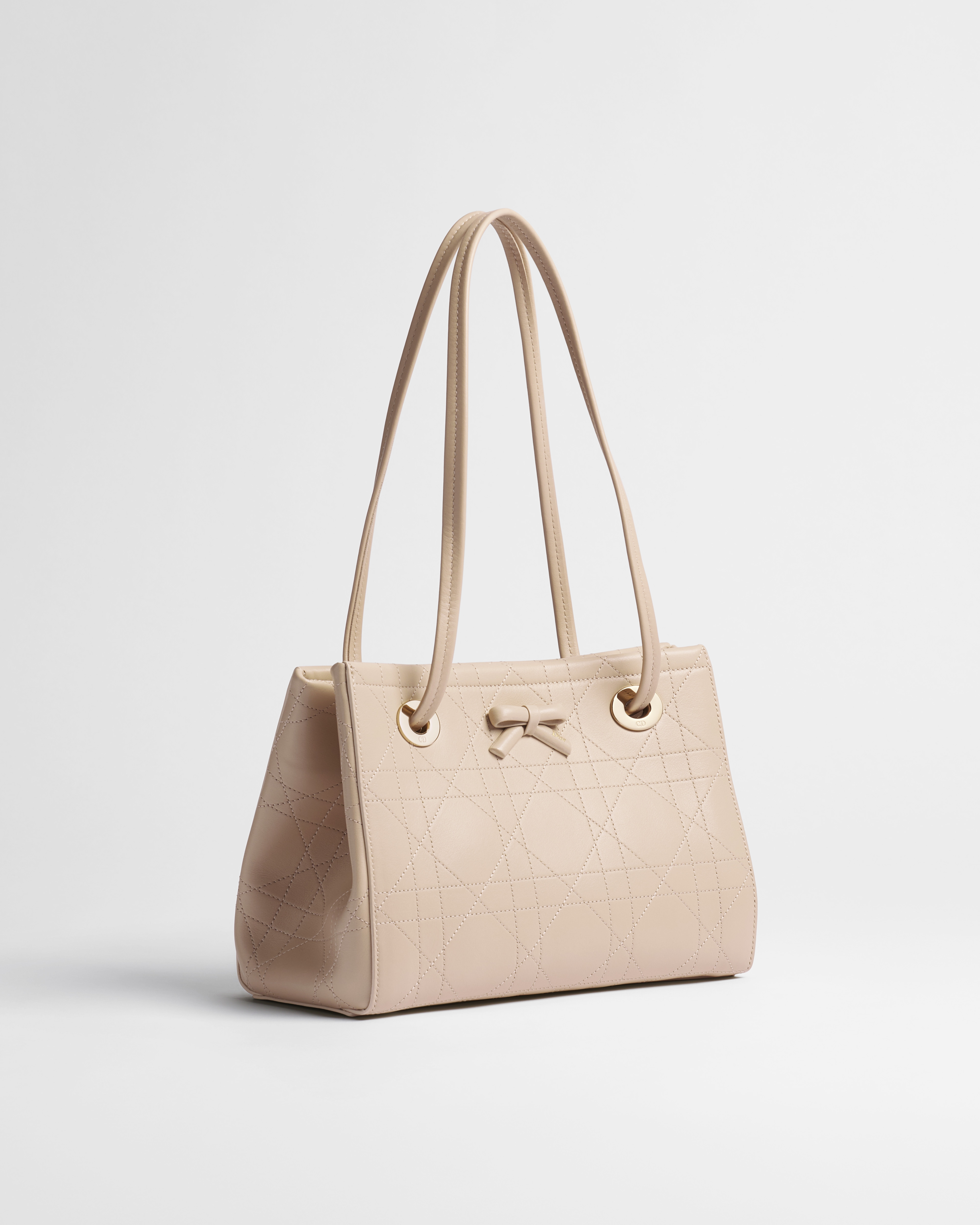 Kleine Dior Promenade-shopper Beige kalfsleer met Flat Cannage-motief E03