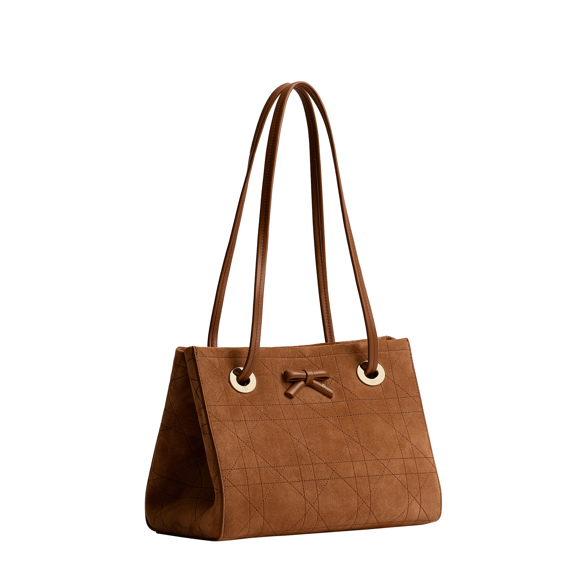 Small Dior Promenade Shopping Bag Marron Bobby Flat Cannage Suede Calfskin E03
