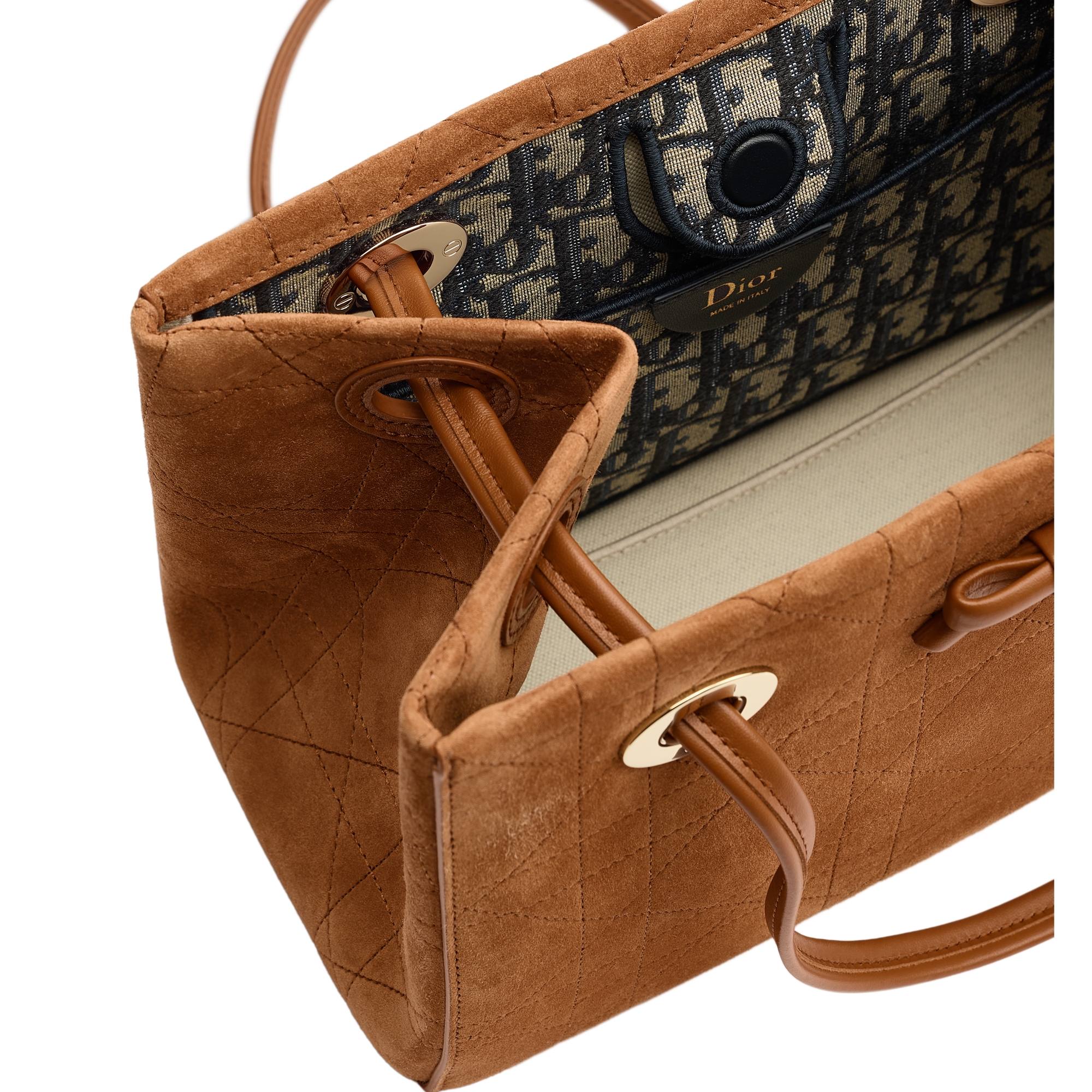 Small Dior Promenade Shopping Bag Marron Bobby Flat Cannage Suede Calfskin E06