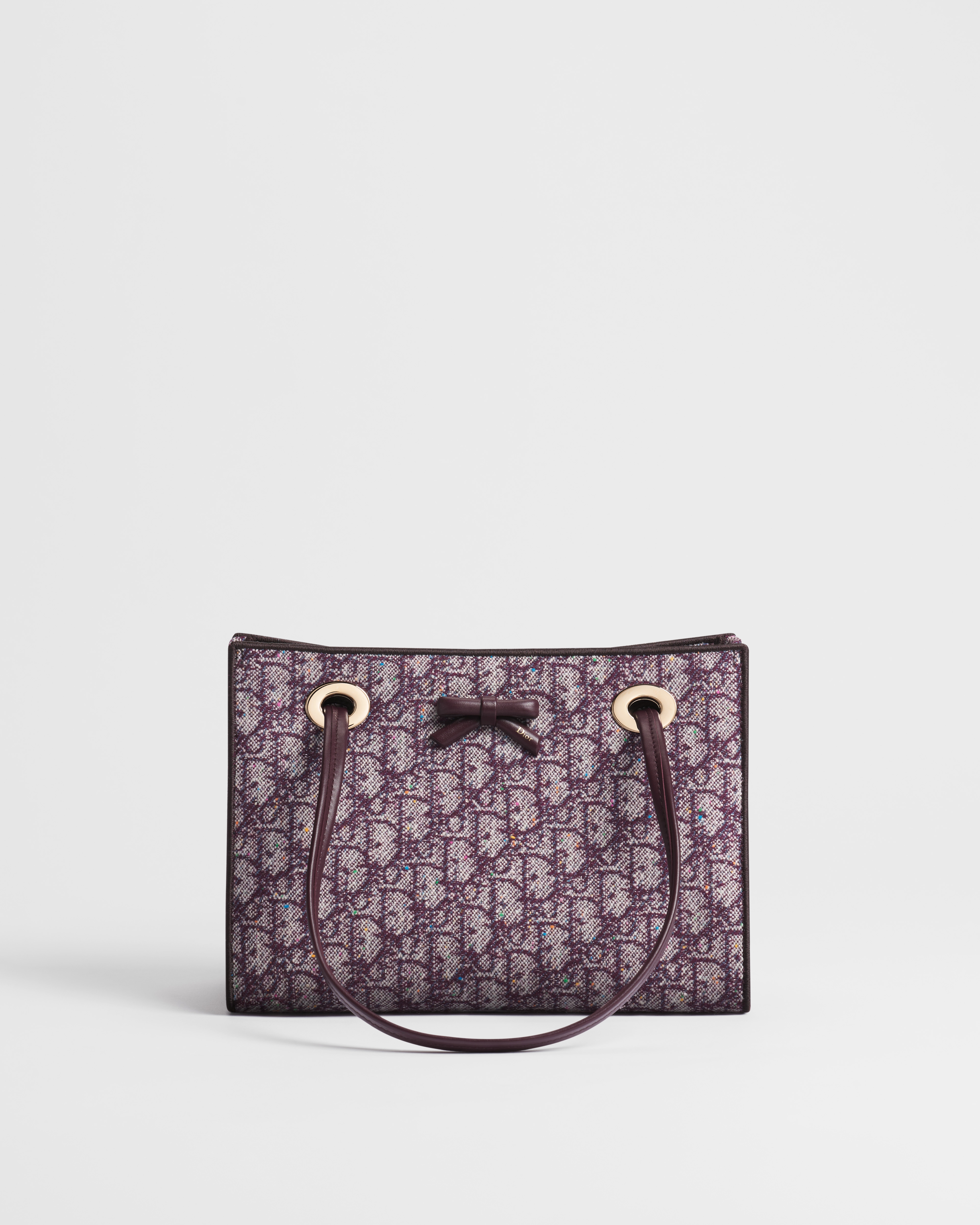Bolso shopper pequeño Dior Promenade Tweed Donegal Dior Oblique en morado ciruela E01