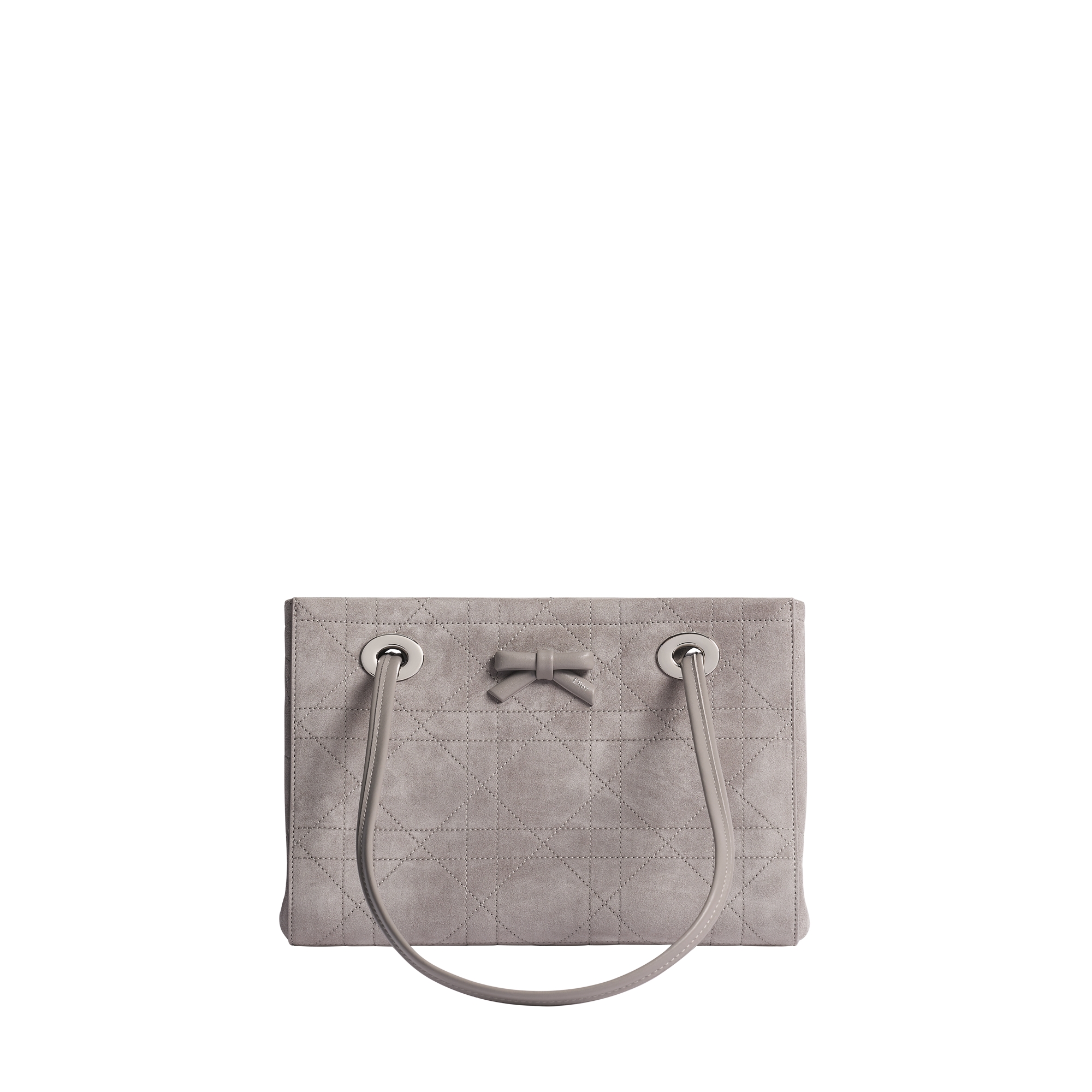 Small Dior Promenade Shopping Bag Gris Pietro Flat Cannage Suede Calfskin E01