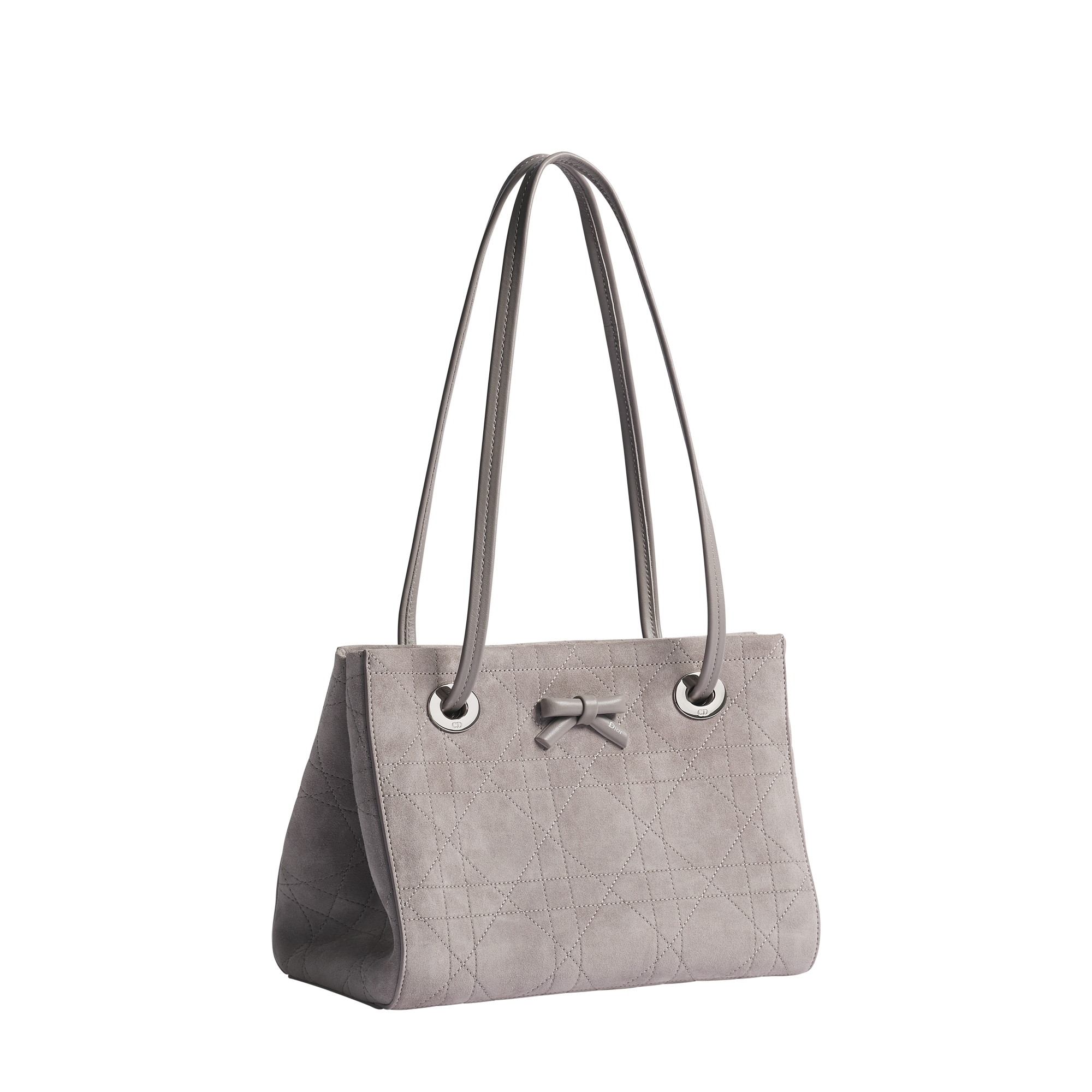 Small Dior Promenade Shopping Bag Gris Pietro Flat Cannage Suede Calfskin E03