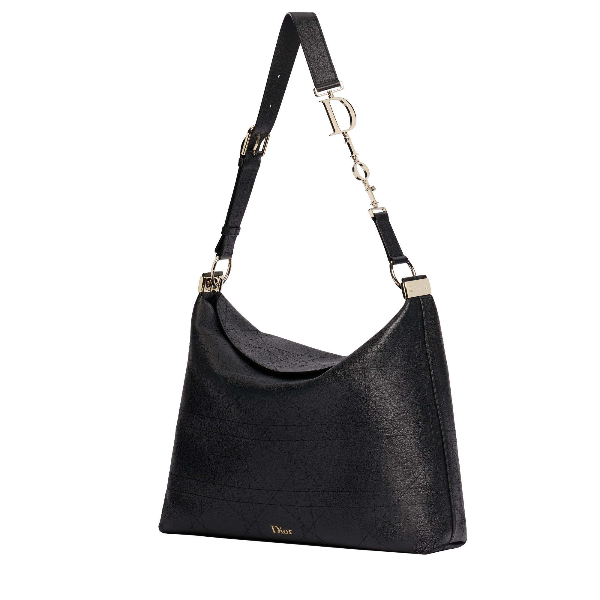 Large Diorly Bag Black Flat Macrocannage Calfskin E03