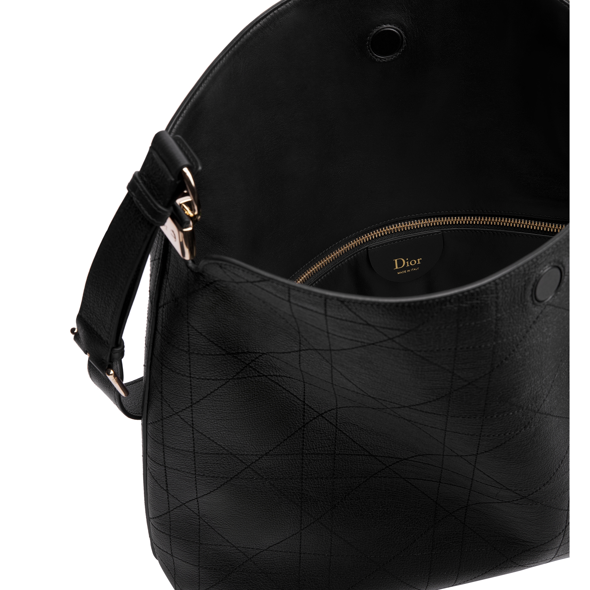 Large Diorly Bag Black Flat Macrocannage Calfskin E06