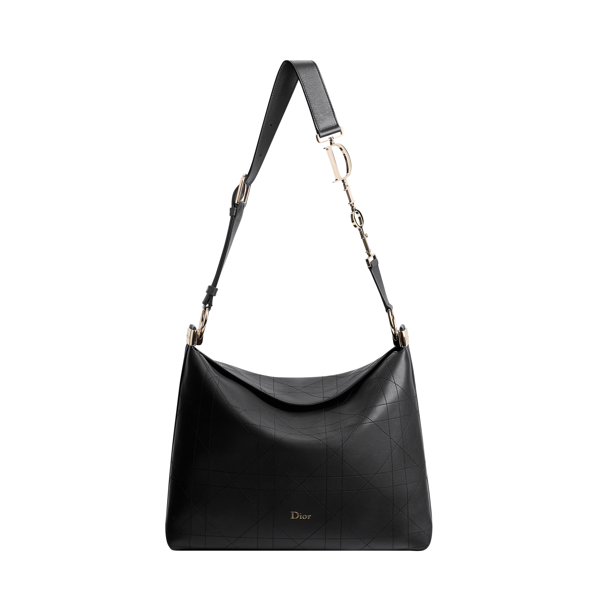 Medium Diorly Bag Black Flat Macrocannage Grained Calfskin E01