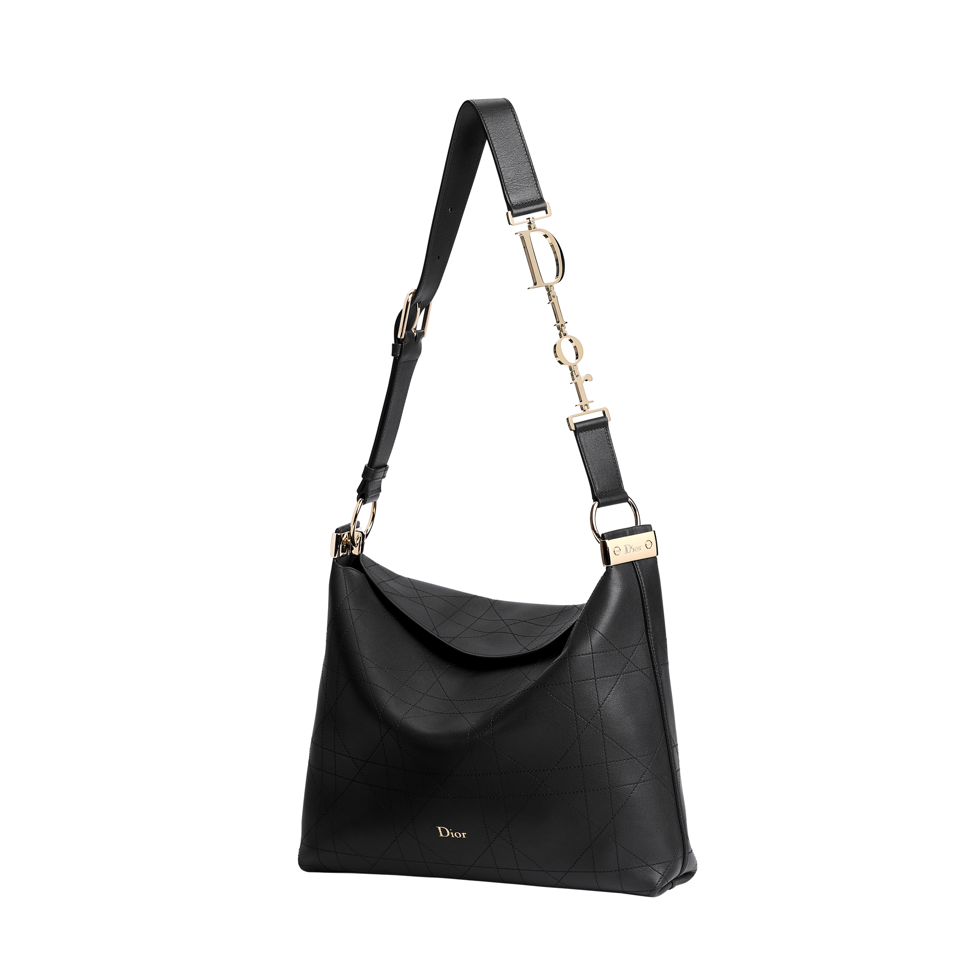Medium Diorly Bag Black Flat Macrocannage Grained Calfskin E03